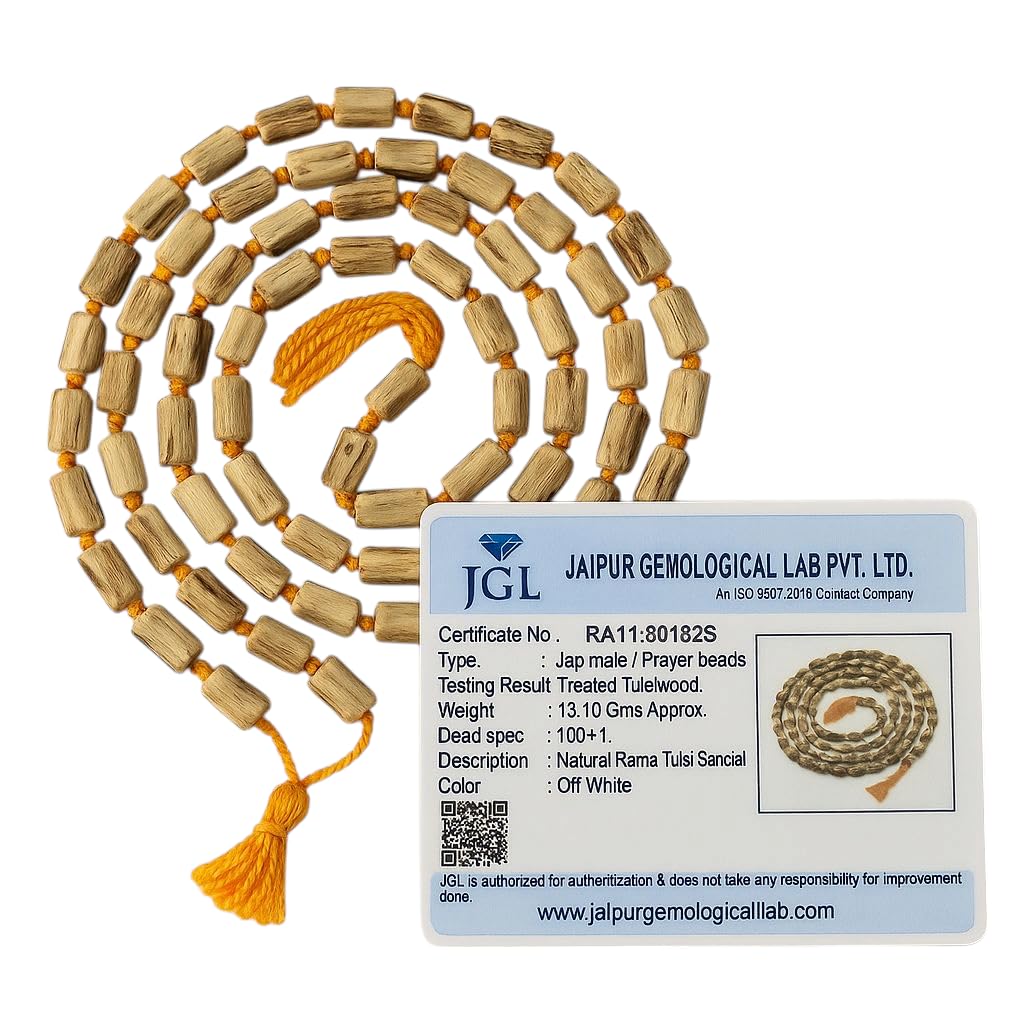 POOJAWAVE Original Pure Rama Tulsi Mala | 108+1 Beads Handmade Knotted Mala for Jaap, Puja, Meditation & Spiritual Use | Natural Tulsi Jap Mala for Men & Women | Length: 20 Inch-image-43