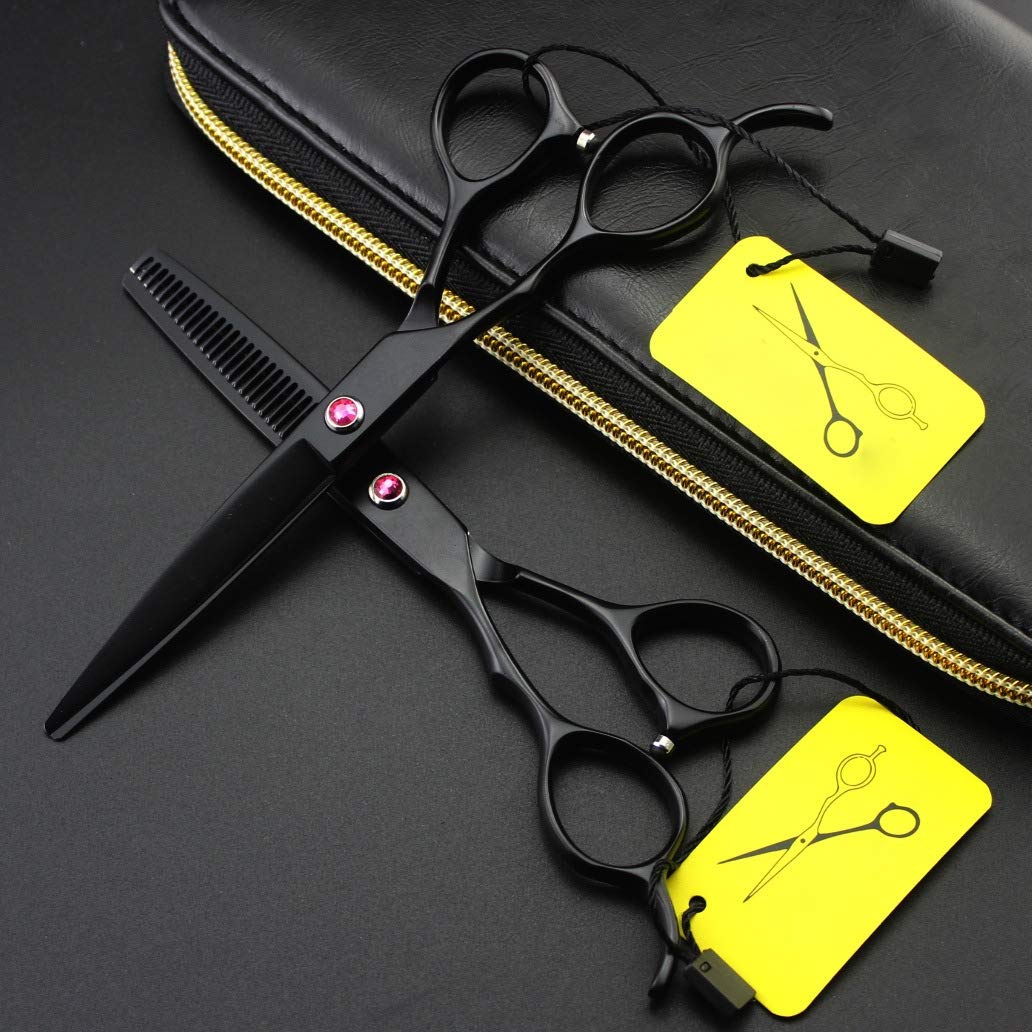 6.0"Set Forbici Professionali per Barbiere Affilate - Forbici da Parrucchiere per Adulti,Black