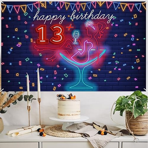Miniatura 7 de Cartel de neón con texto en inglés Happy 13 Birthday Girl Happy 13 Years - Cartel de fondo para decoración temática de spa para niñas, mujeres,
