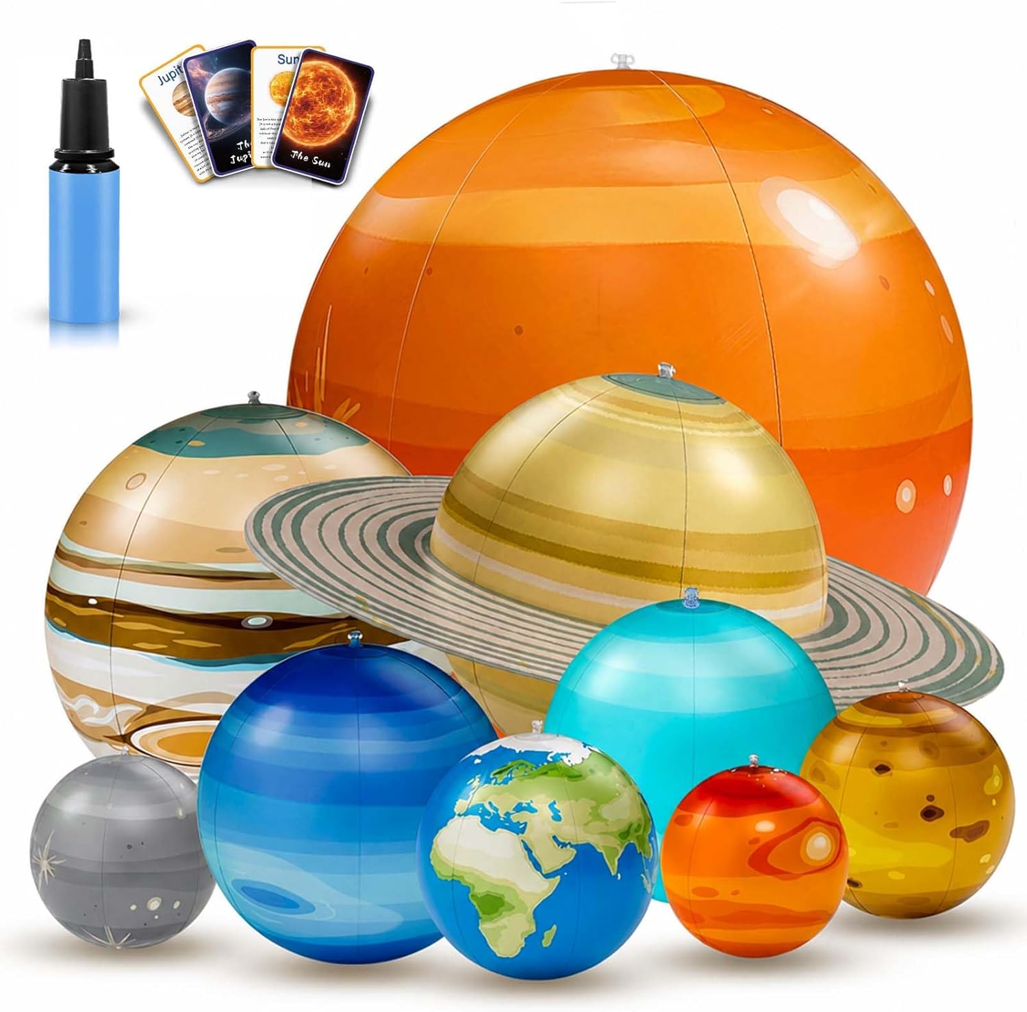 DULLBULL Inflatable Solar System Planets Science Toys with Pump & Hanging Strings – 9 Planets Solar System for Classroom Ceiling Decor, Birthday Party Decorations Astronomy Educational Gift for Kids