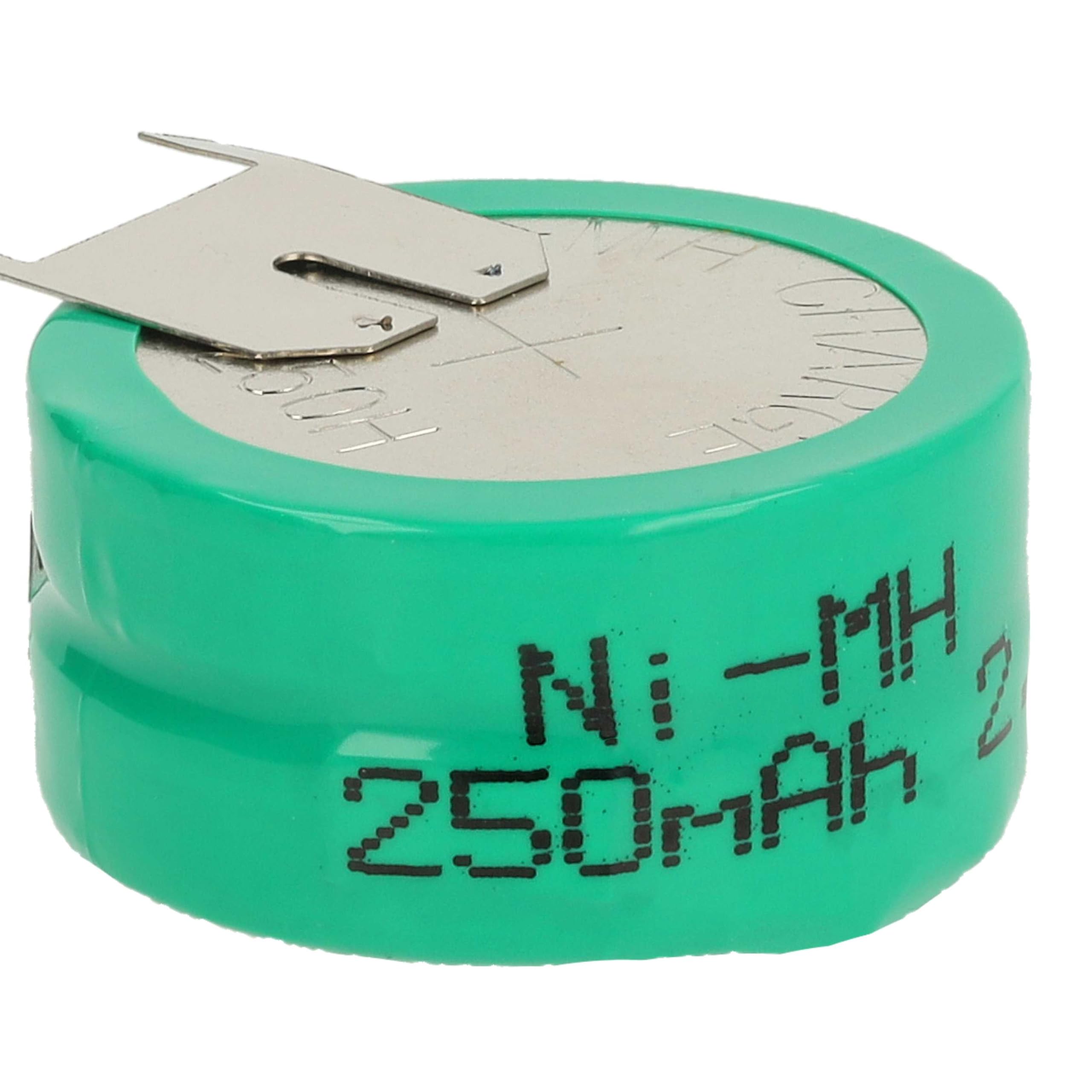 vhbw 100x NiMH Batería de botón de Repuesto Tipo 2/V250H 3 Pines 250 mAh 2,4 V Compatible para lámparas solares, etc.