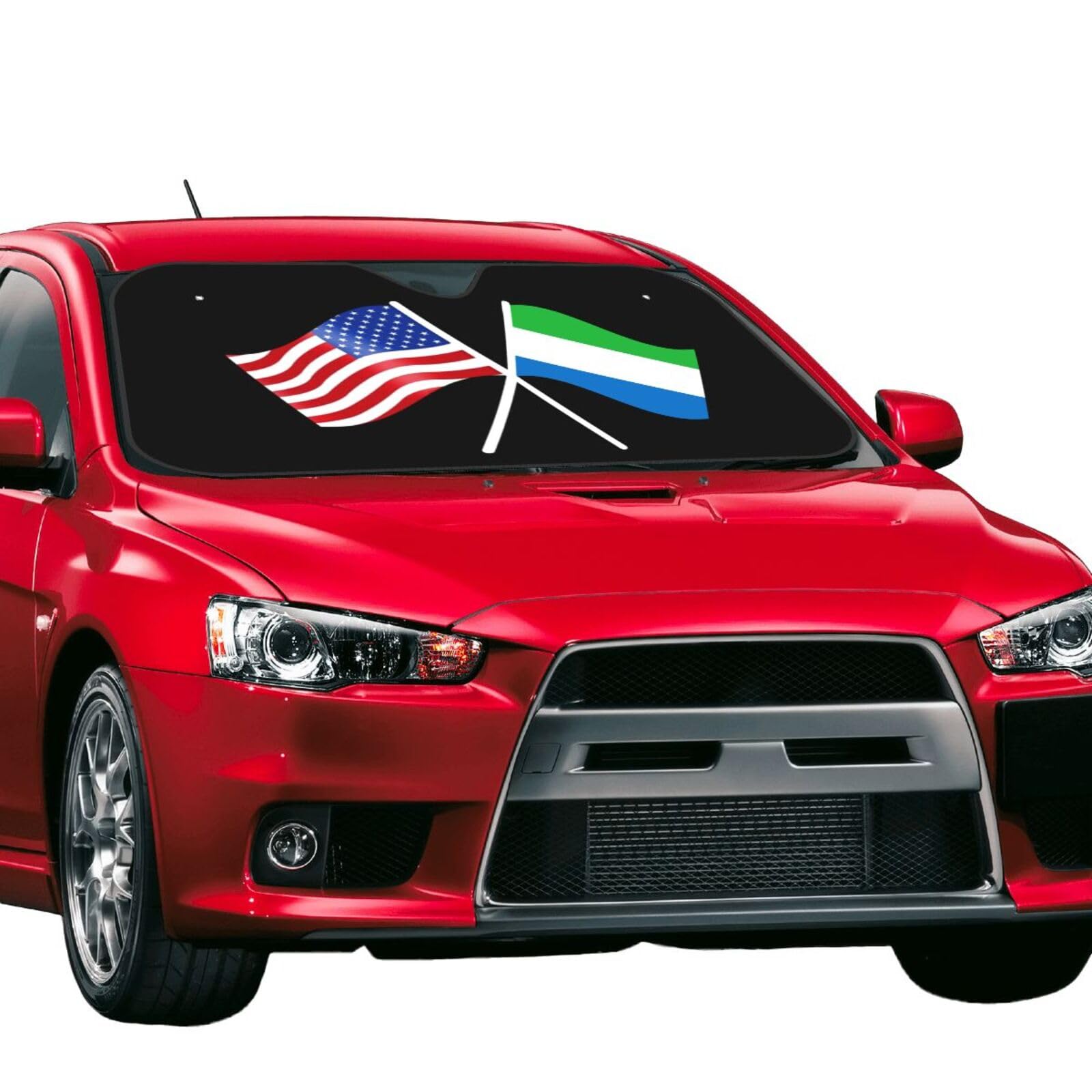 Windshield Sun Shade for Car Durable Bubble Aluminum Film Material American and Sierra Leone Flag Car Sun Visor