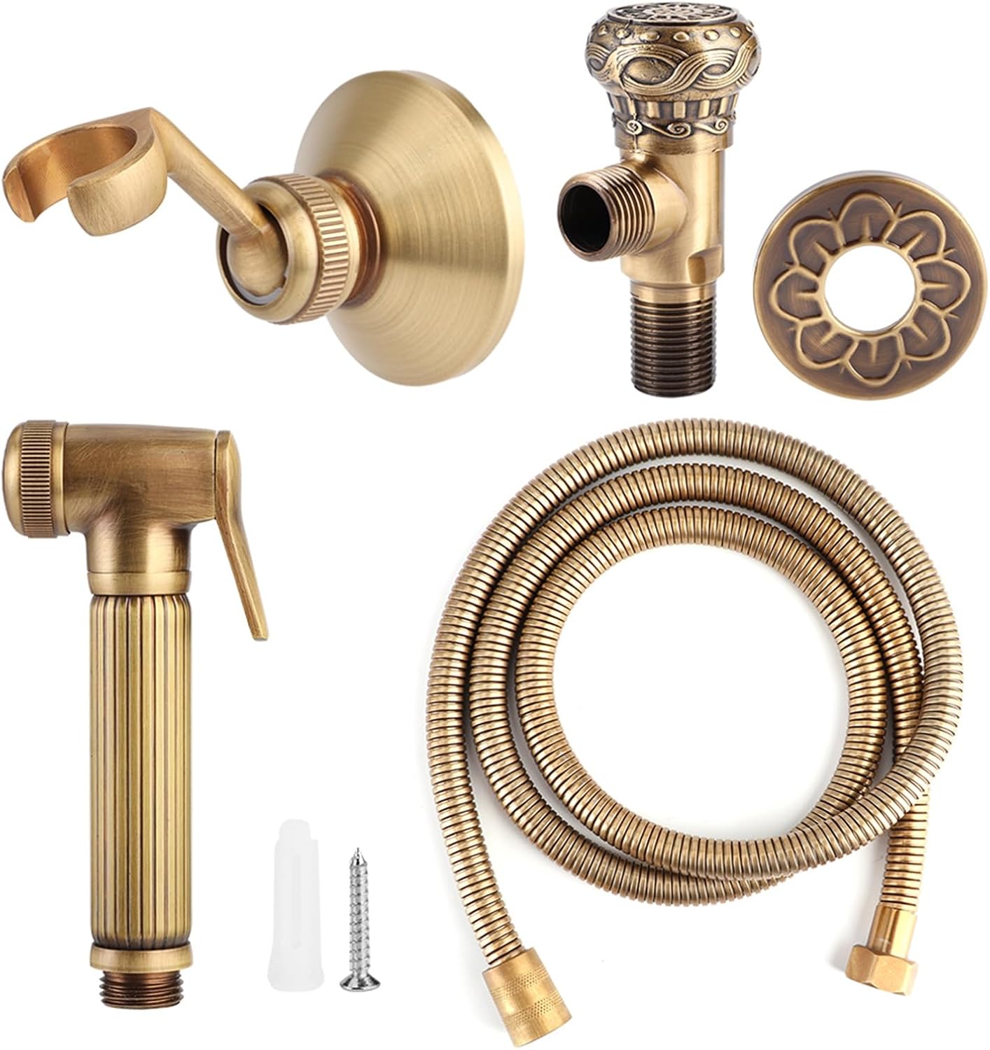 Buachois Handheld Bidet Sprayer Kit, Brass Bathroom Spray Head with Flexible Hose for Women Cleaning Pet Bathing and Flower Watering