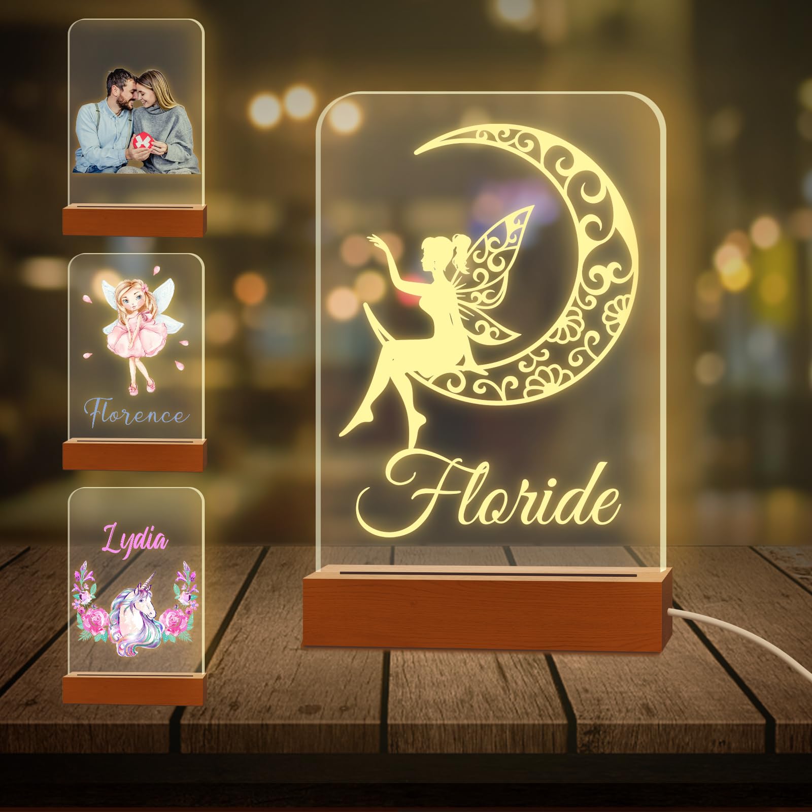 Aolun Personalized Night Light with Name Custom Acrylic Led Night Lamp with Base for Kid Boy Girl Room Decor