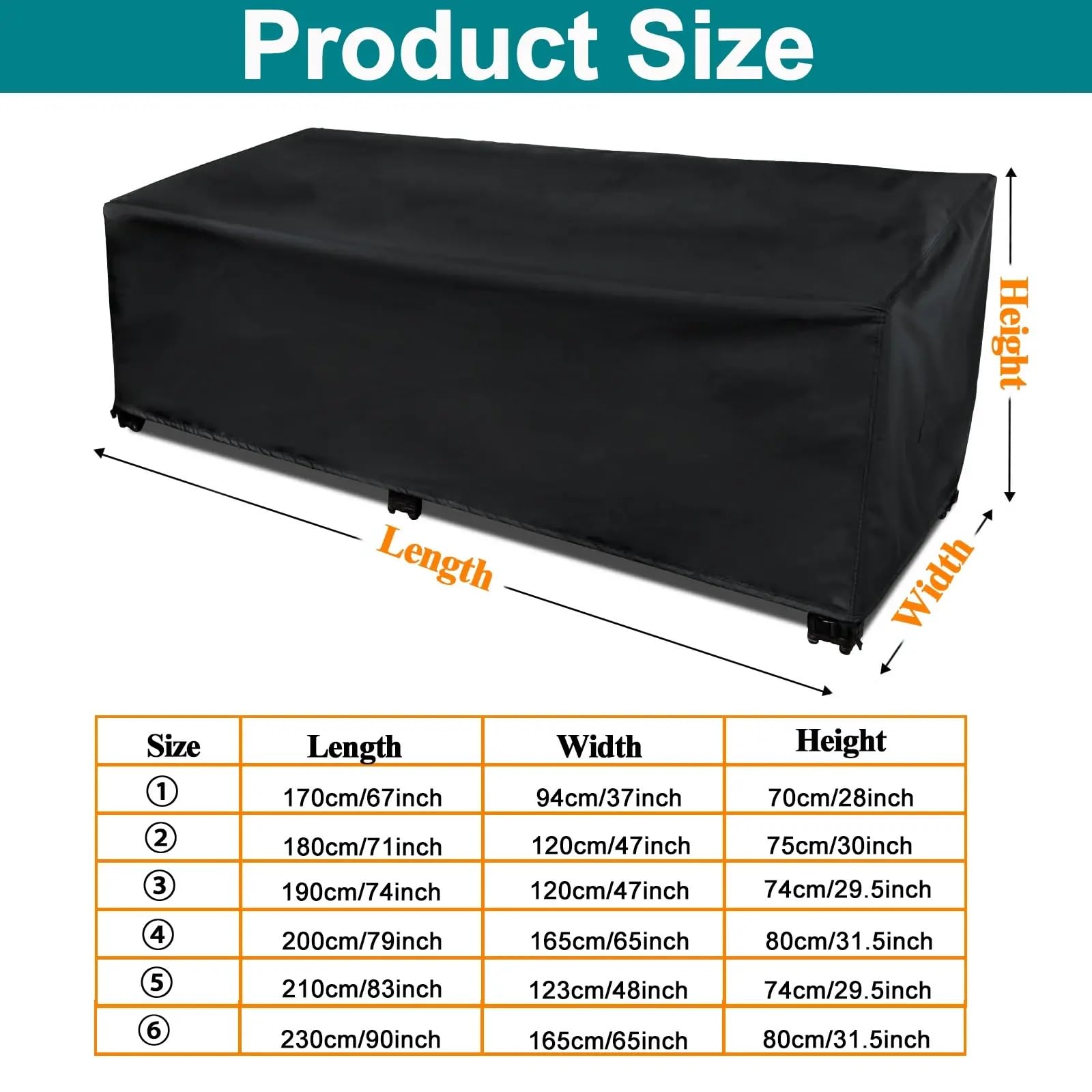 Abdeckung Gartenmöbel Winterfest, 200x120x70cm 420D Oxford Anti-UV Abdeckplane für Gartentische Terrassenmöbel Regenschutz und Staubfest Abdeckhaube Schwarz