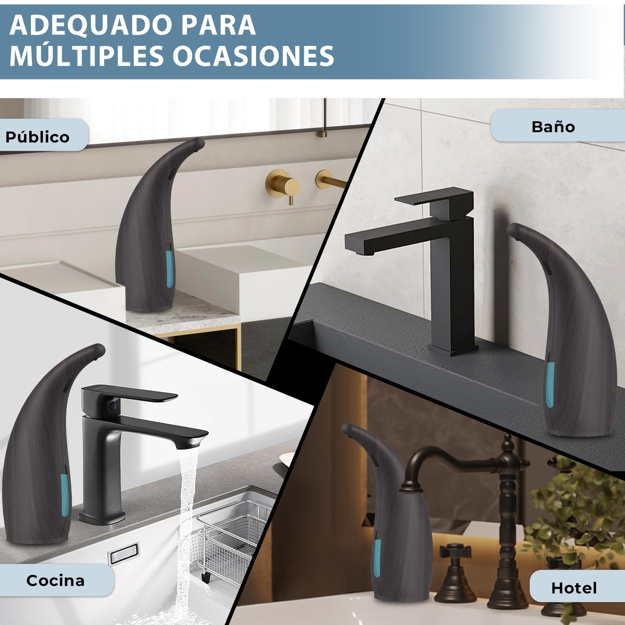 Dispensador de Jabón Automático, 300ml Dispensador Jabón Baño sin Contacto con Sensor Infrarrojo, 4 Niveles Ajustables, Funciona con Pilas (4xAAA no Incluidas), para Cocina Baño Hotel Hogar