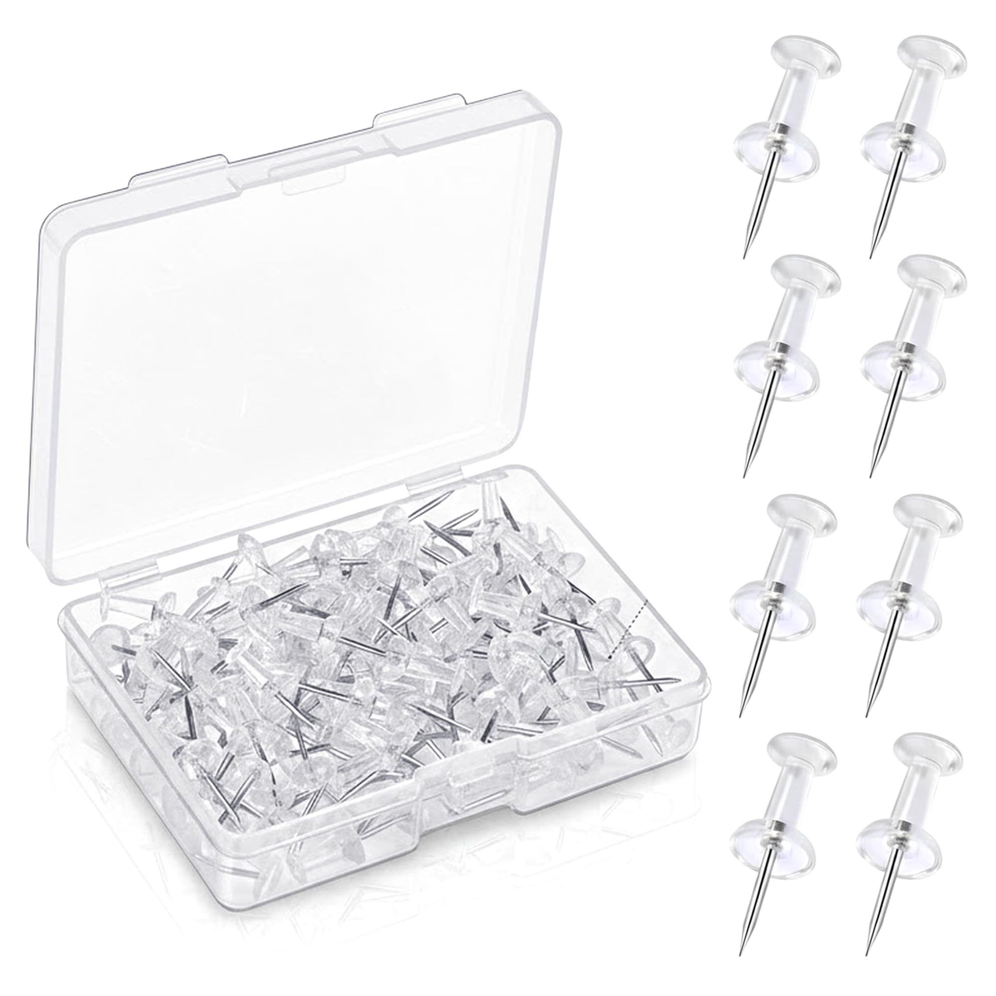 GLUN® 100 Pieces Steel Push Pins with Transparent Top, Durable, Strong & Sharp Thumb Tacks Pins for Notice Boards, Office & Home