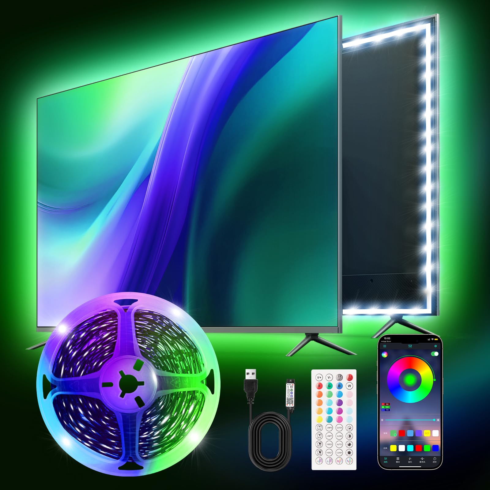 Liwqolx Led Lights 6m, Led Strip Light with Music Sync Color Changing, 30Leds/m, RGB Led Strip Lights with Smart App & Remote Control for Bedroom, Flexible Home Decoration — image 1