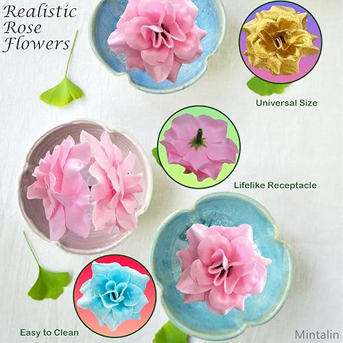 Miniatura 4 de 120 unidades de rosas artificiales de seda, cabeza de rosa falsa, cabezas de rosas para el día de San Valentín, bodas, centros de mesa, día de la