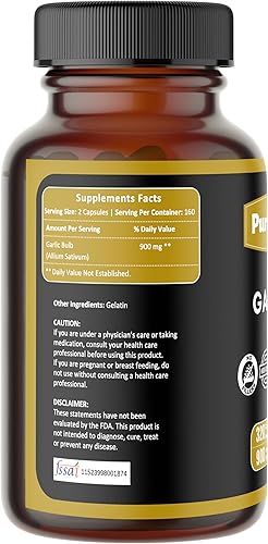Puranicals Garlic Premium 320 Capsules Non GMO and Gluten Free Herbal Supplement 900 mg Per Serving Made with 100% Pure Garlic Bulb Powder Puranicals Garlic Premium 320 Capsules Non GMO and Gluten Free Herbal Supplement 900 mg Per Serving Made with 100% Pure Garlic Bulb Powder