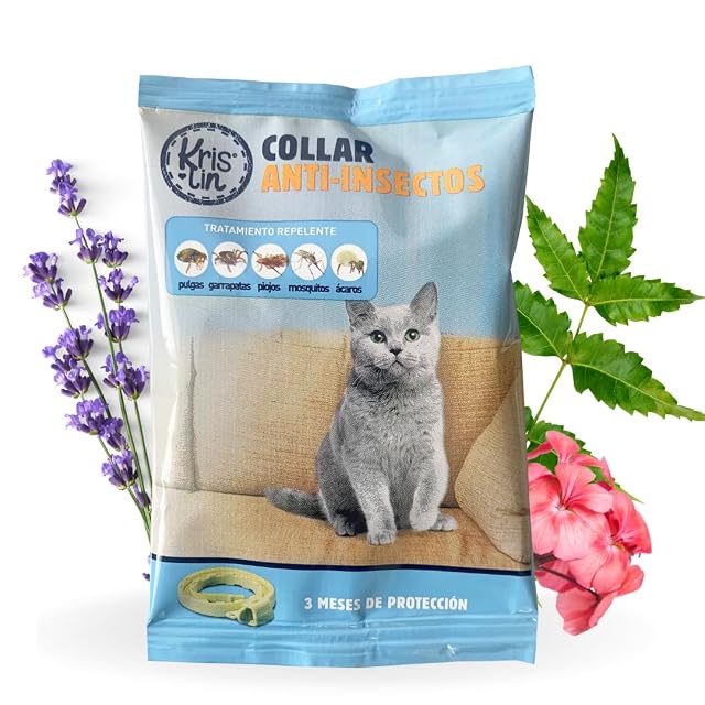 KRISLIN Collar antiparasitario para Gatos con Margosa, geraniol y lavandino, Cítrico, Marrón, 33cm