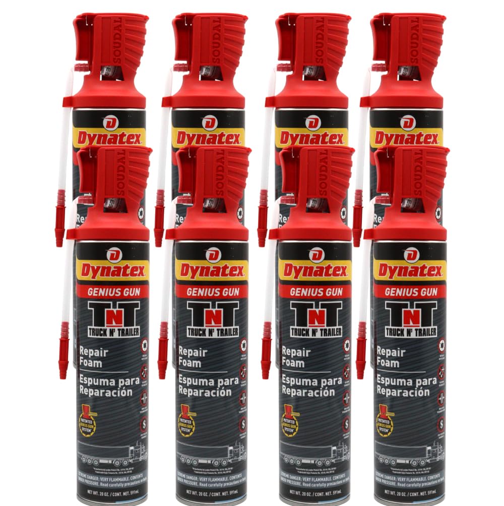 Dynatex Truck N Trailer Repair Foam 20 oz Can w/Genius Gun - Low Pressure Expansion, Sound & Thermal Insulation, Reusable Up to 6 Weeks (8-Pack)