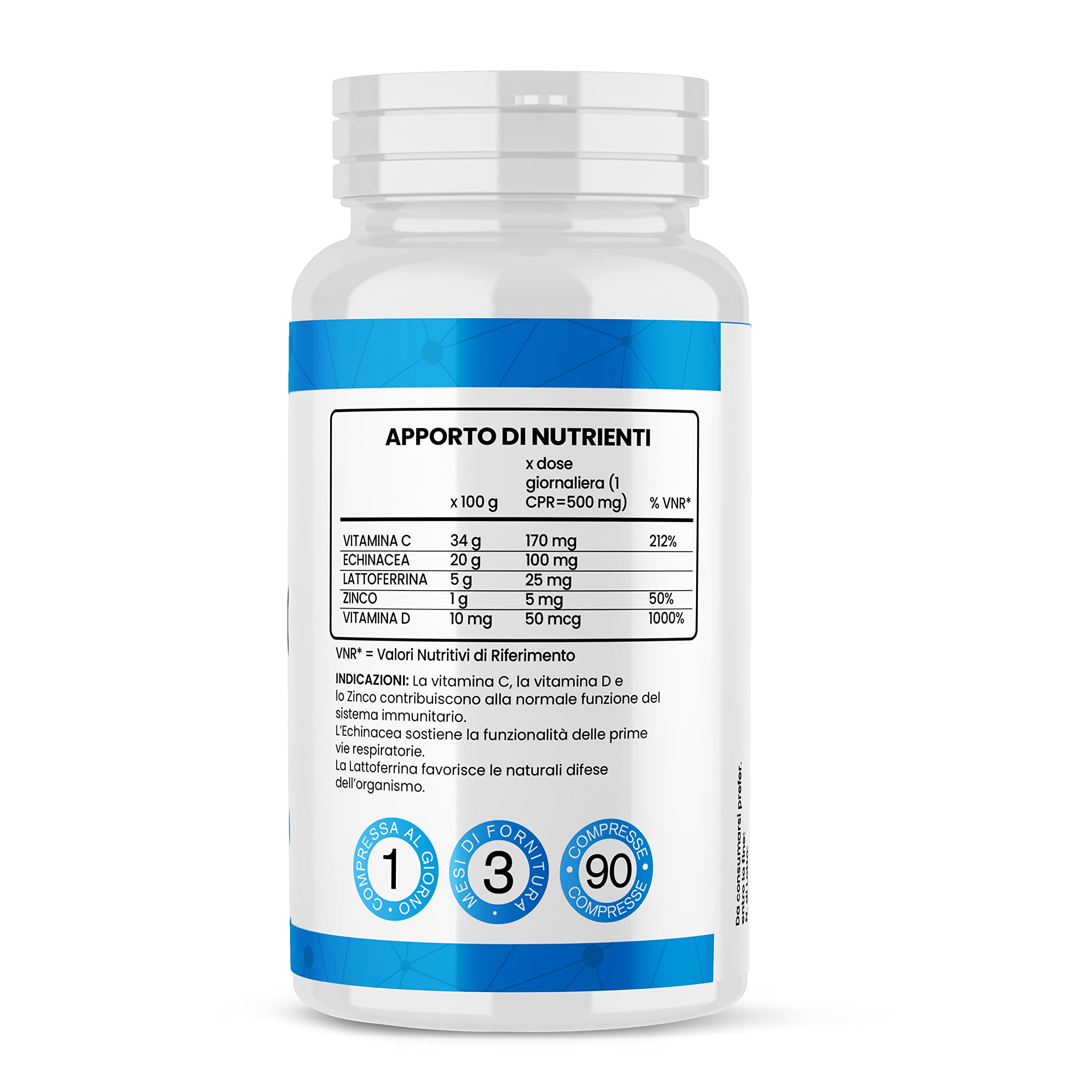 Immuno Super Lattoferrina Pura | 90 Compresse alto dosaggio | 3 mesi di Fornitura | con Vitamina D 2.000 UI | Echinacea | Vitamina C | Zinco | Immuno Stimolante | Rinforza sistema Immunitario