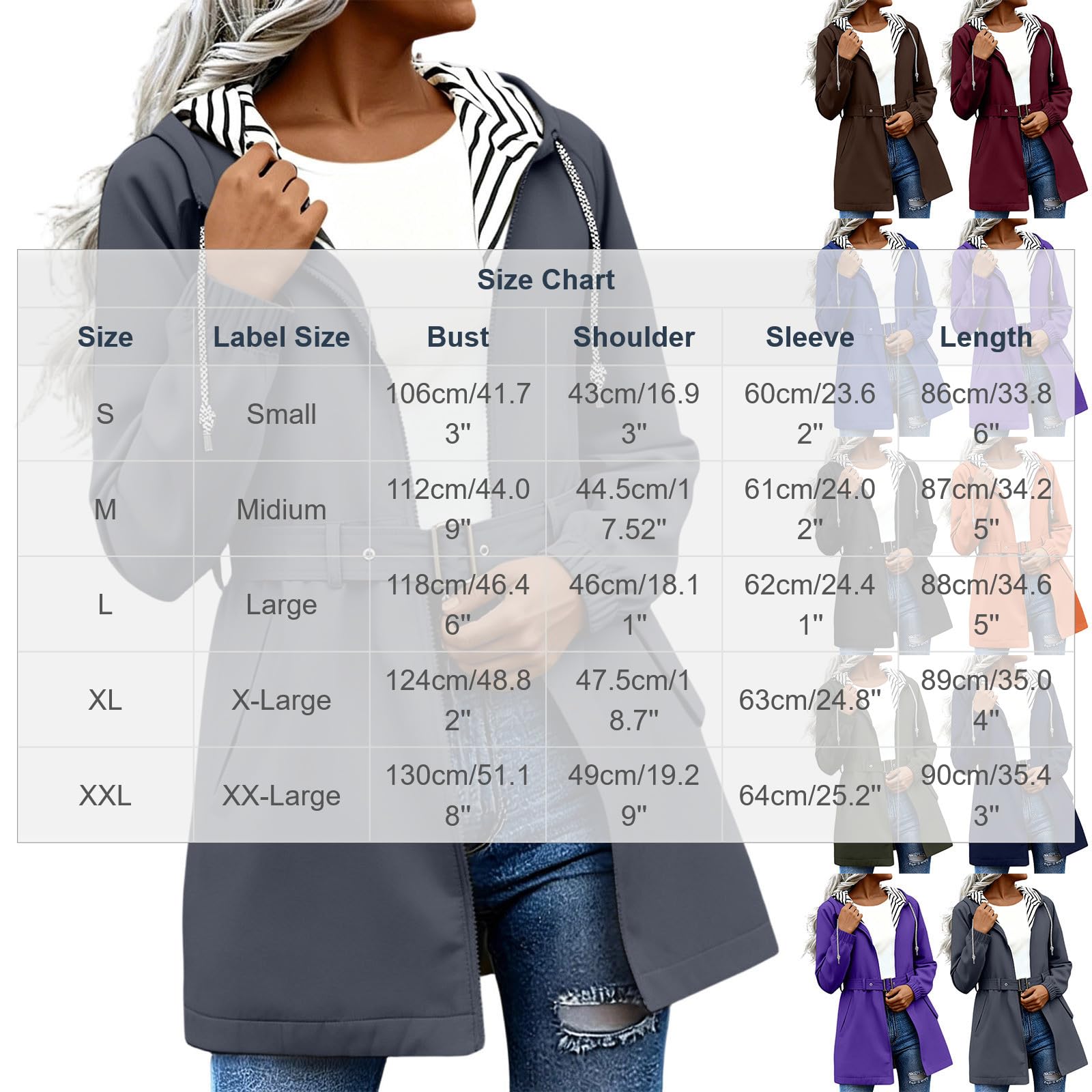 Générique Veste Imperméable Femme,Ciré Veste À Capuche Légère Coupe-Vent Respirant,Manteau De Pluie Mi-Saison Fermeture Éclair Chic Et Élégant,Blouson De Plein Air Randonnée Quotidien Voyages