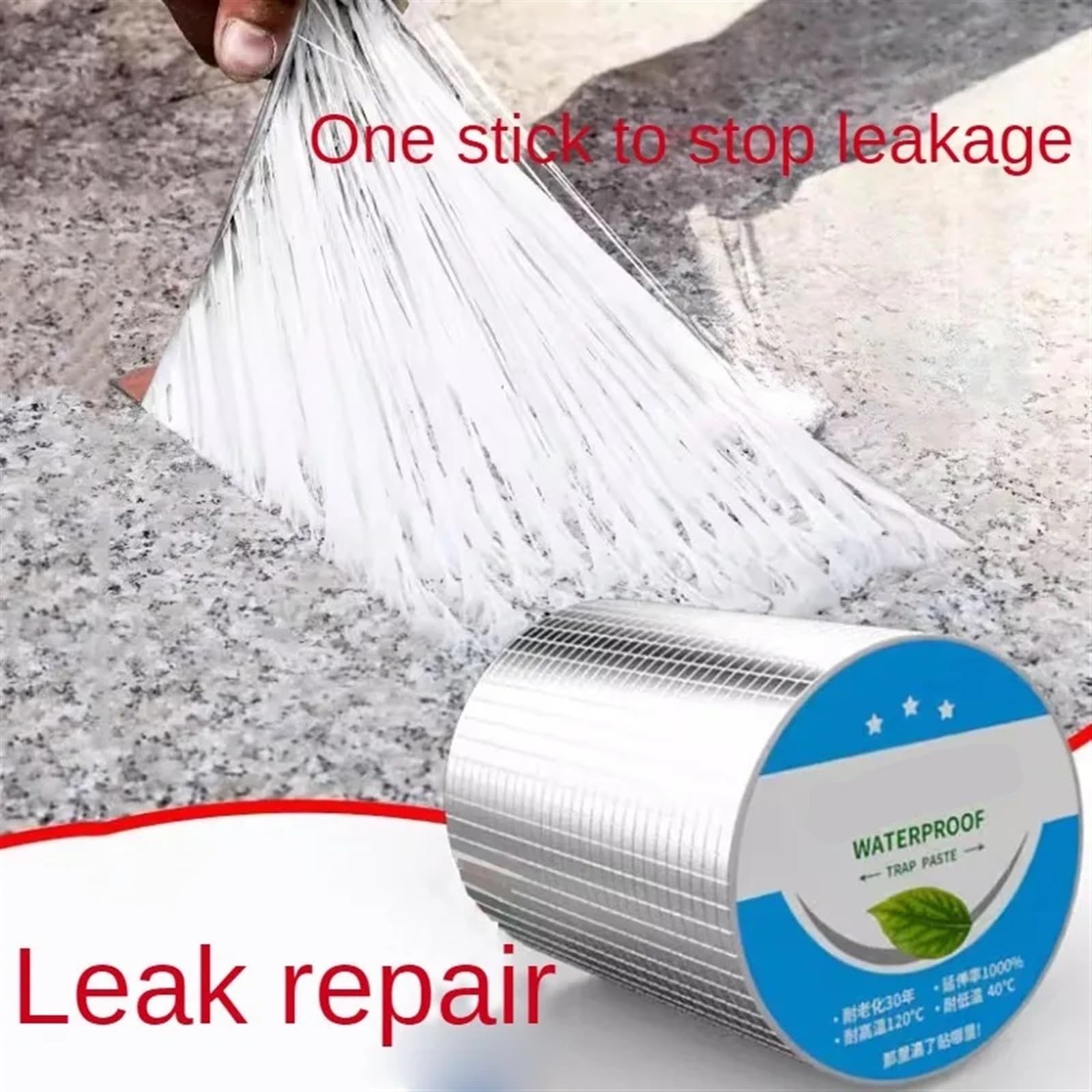 Nastro Sigillante Impermeabile Tetto a tenuta stagna Foglio di alluminio Nastro impermeabile in gomma butilica Resistenza alle alte temperature Tubi Pareti Adesivo for perdite Nastri super nano | 10cm x 10 Meter