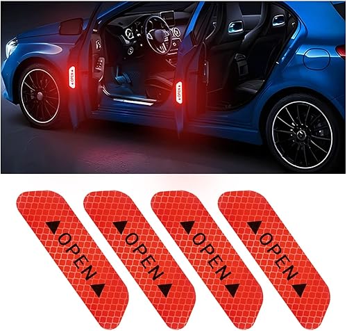 4 calcomanías reflectantes de advertencia abierta para puerta de automóvil, visibilidad nocturna, cinta universal de seguridad automática,
