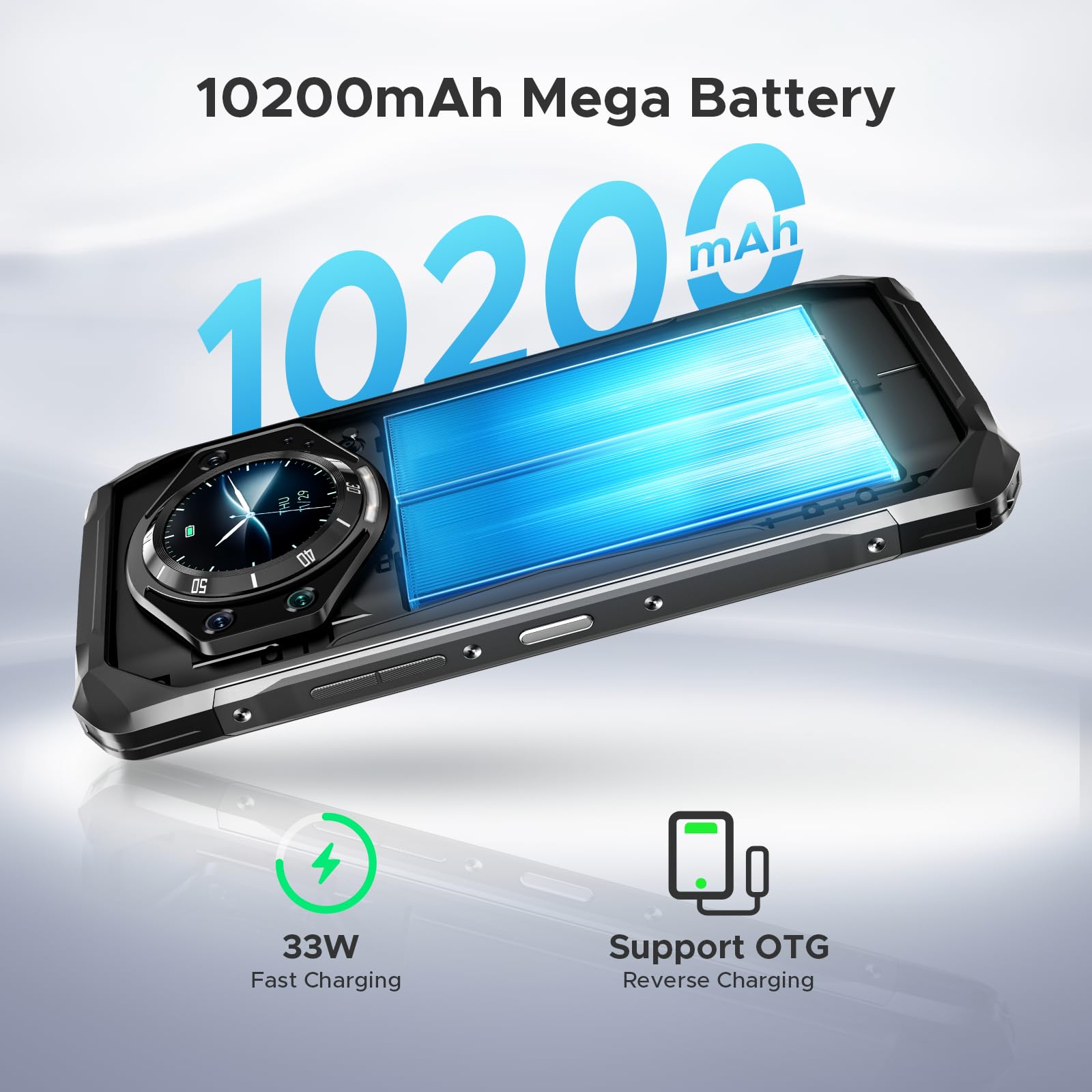 DOOGEE S119 (2025) Rugged Phone Unlocked,24GB+512GB/TF 2TB Android 14 Rugged Smartphone with 1.32" Rear Screen,10200mAh Battery/33W,6.72" FHD+,100MP+20MP Night Vision,NFC/Dual Unlock/3 Card Slot/OTG