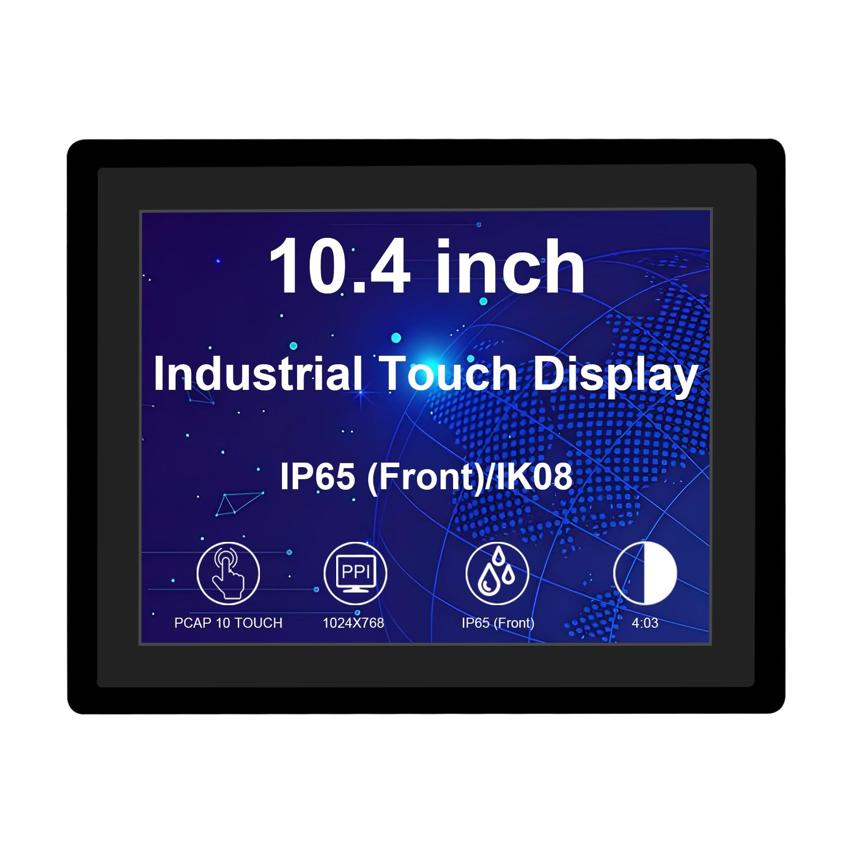 VSDISPLAY 10.4'' 1024x768 Industrial Touch Monitor IP65 Front Waterproof