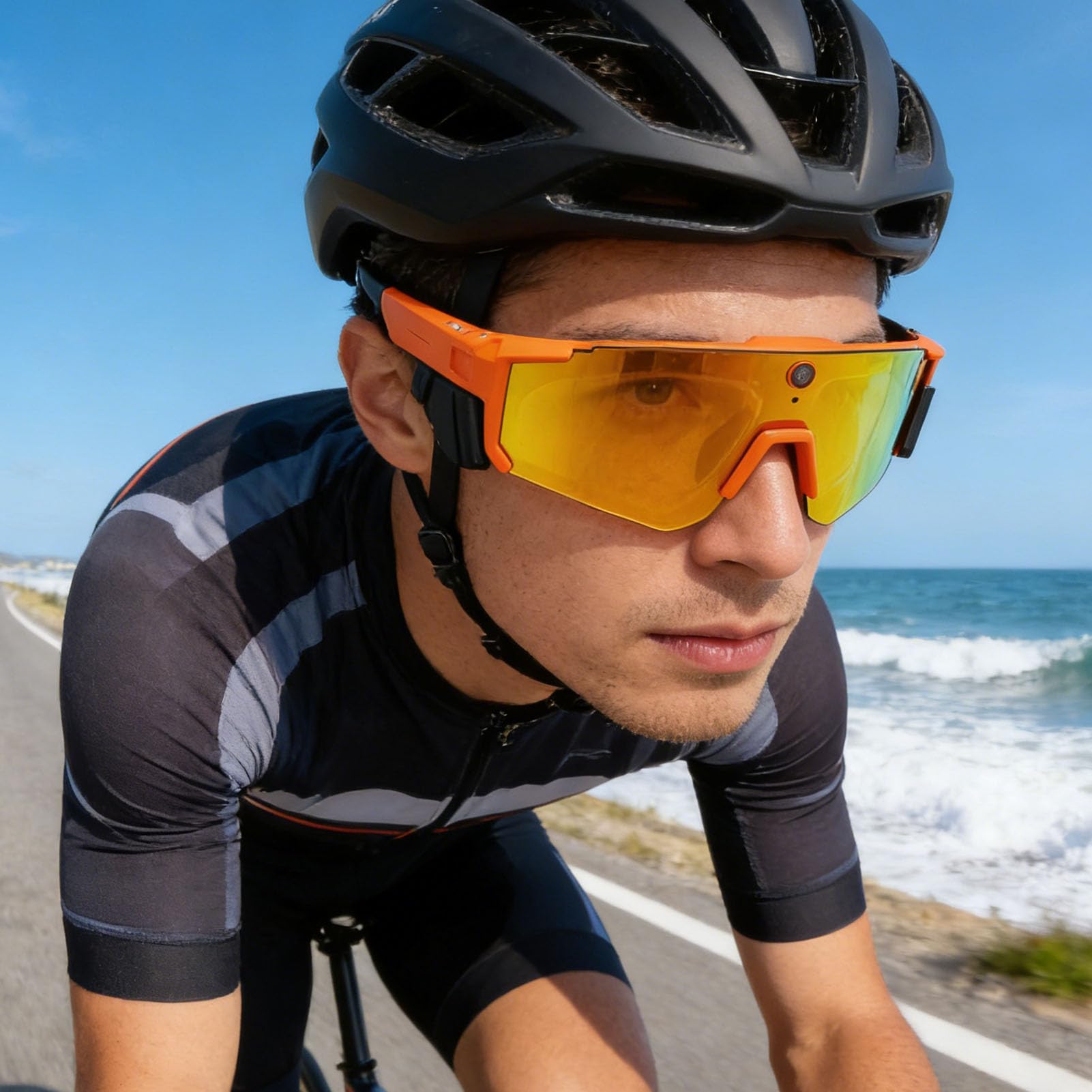 Elprico Lunettes de Cyclisme Intelligentes avec Caméra 8MP Bluetooth