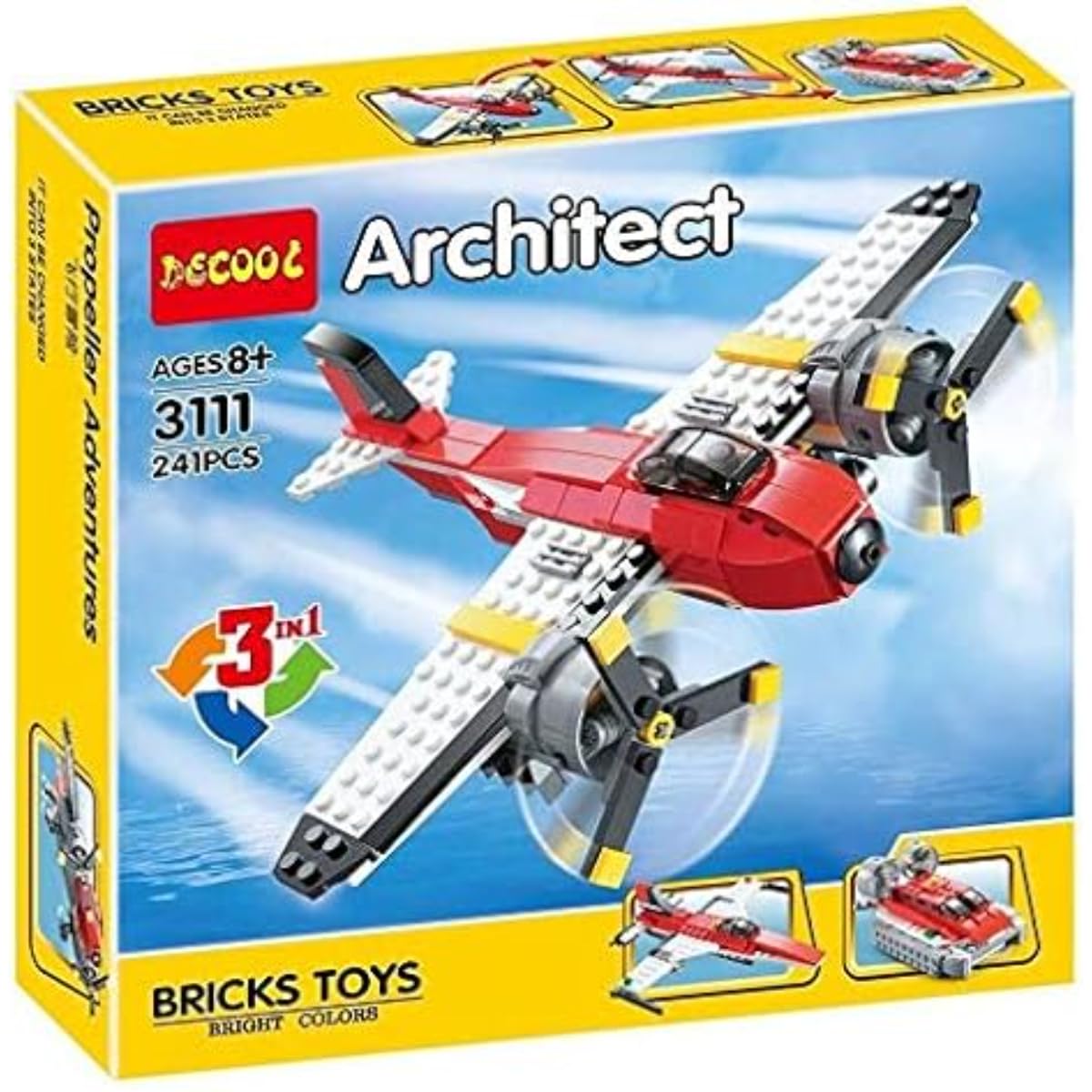 3-in-1 Fighter Jet, Boat & Airplane Building Blocks, Educational Construction Toys for Kids, Creative Brick Model Set, Boys & Girls, DIY Learning, Fine Motor Skills,Imagination Development, Safe