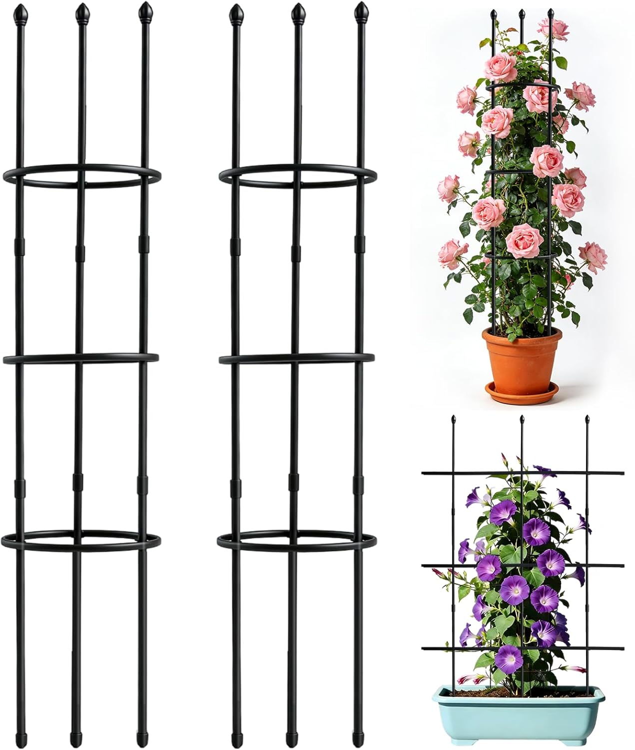 2 Pack Garden Trellis, 47" Trellis for Potted Plants, Plant Trellis for Pots, Plant Cages & Supports for Vines Crop, Plant Trellis for Climbing Plants Indoor Outdoor,Flower, Vines, Vegetable