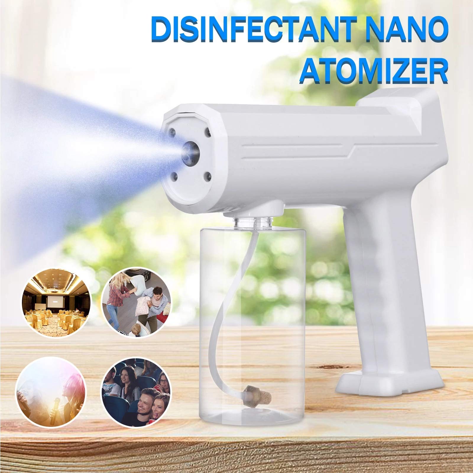 Portable Nano Disinfectant Spray Gun, Touch Screen Rechargeable Electric Sprayer, 300Ml Wireless Portable Electrostatic Mist Fogger Machine, Blue Ray Handheld Nano Spray Gun Atomizer for Office Room C