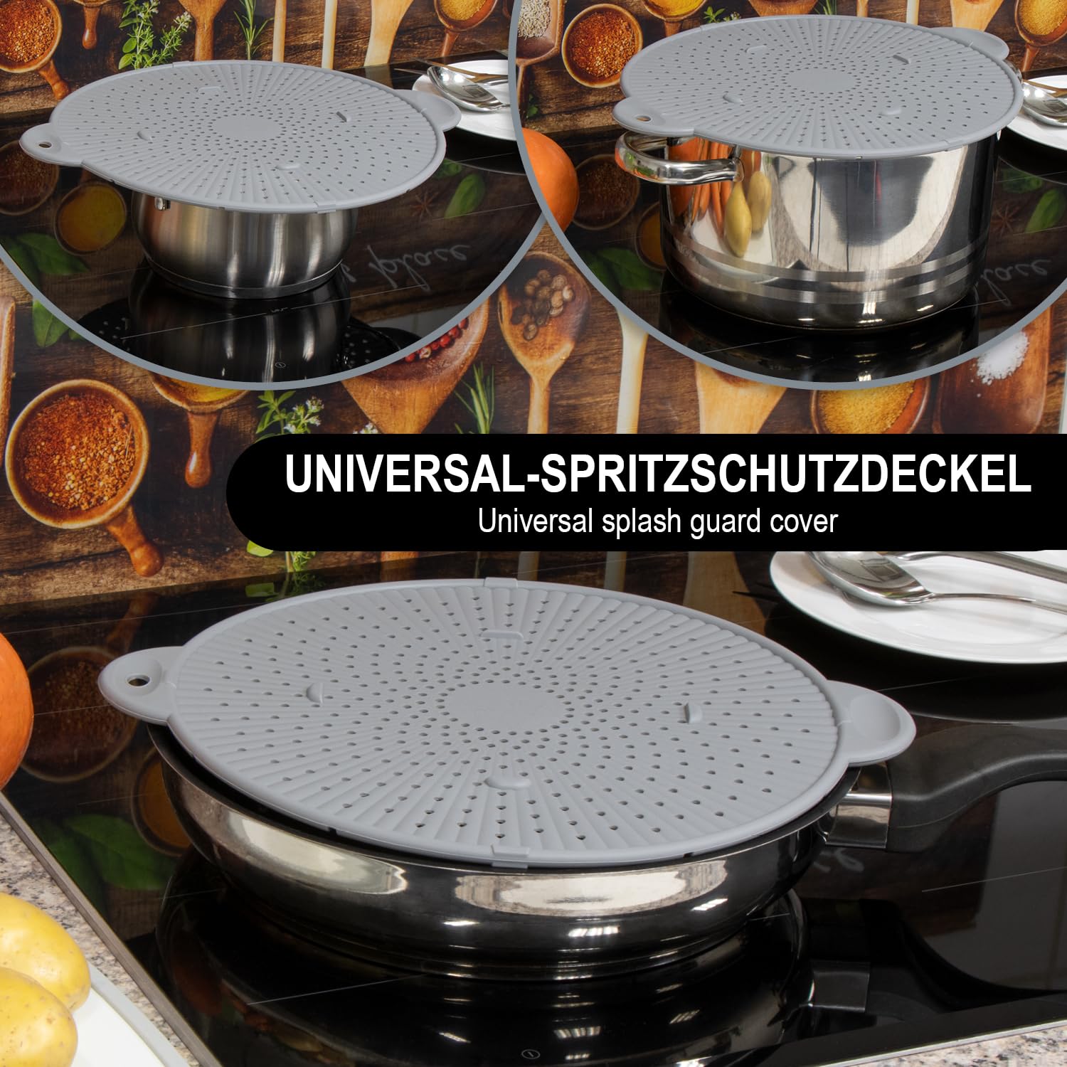 COM-FOUR® 2x universele spatbescherming voor mengkommen - ideaal voor bakken en pureren - voorkomt spatvlekken in de keuken (02 stuks - 30 cm grijs COM-FOUR® 2x universele spatbescherming voor mengkommen - ideaal voor bakken en pureren - voorkomt spatvlekken in de keuken (02 stuks - 30 cm grijs