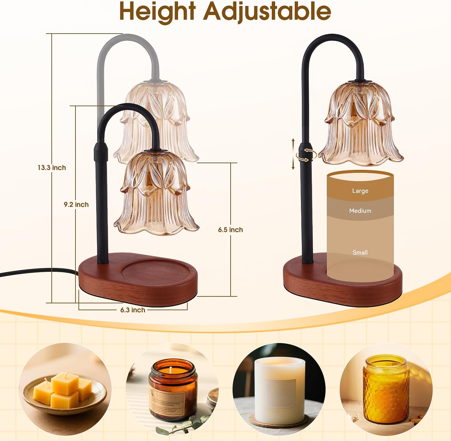 Candle Warmer Lamp Adjustable Timer Electric－Amber Flower Shaped Melting Wax Lamp