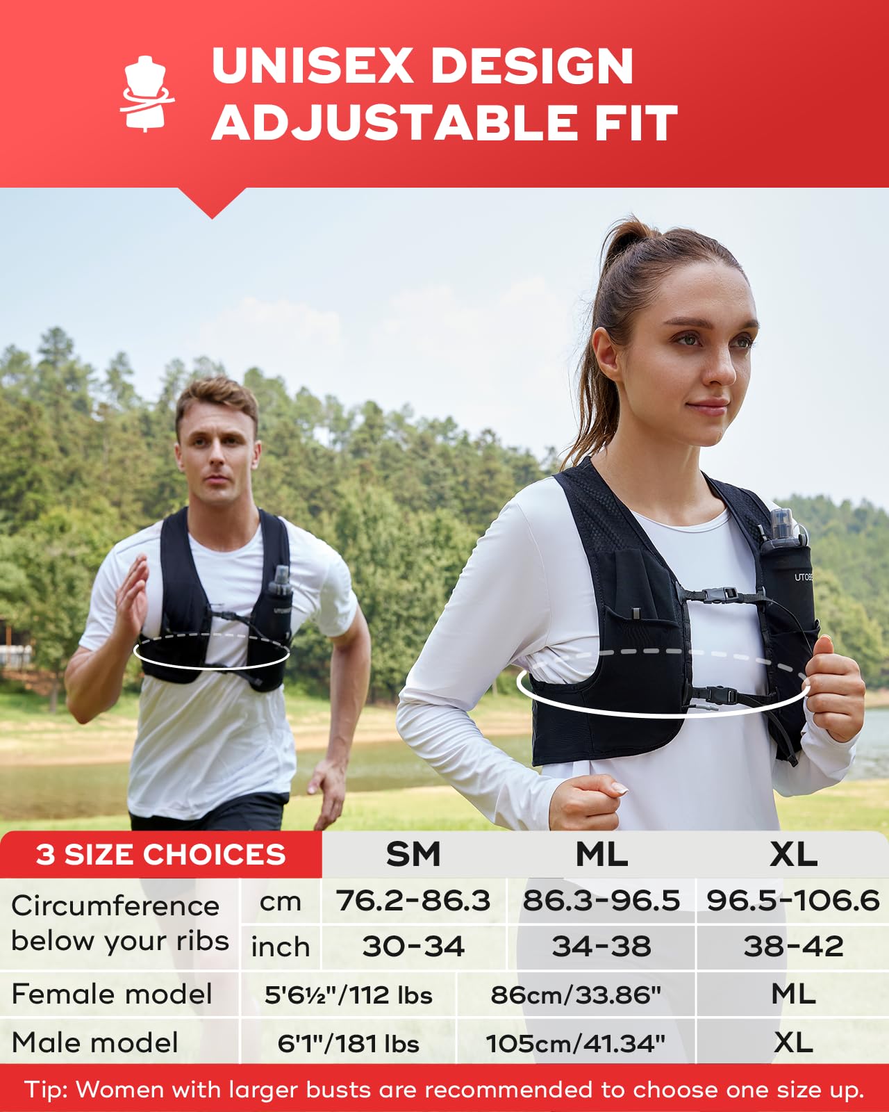 UTOBEST Gilet de course pour homme et femme, gilet d'hydratation minimaliste ultra léger, respirant, réfléchissant, pour randonnée, jogging