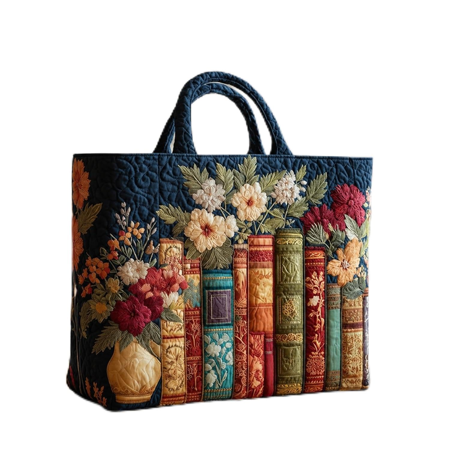 Générique Sac Cabas Matelassé, Sac Motif Livre, Épaule Vintage Provisions Matelassé Avec Motif Livre, Main Avec De Livre Floral, Bandoulière Vintage
