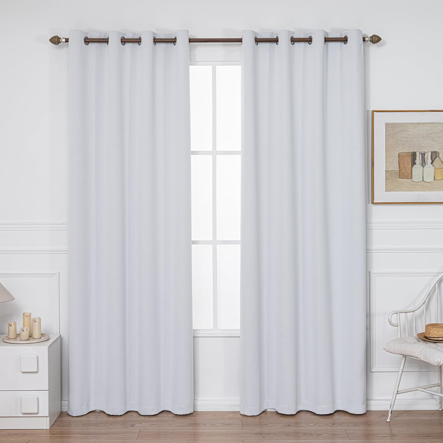 White Blackout Curtain, Window Curtains Living Room Bedroom Decor Thermal Insulated Room Darkening Light Blocking Noise Reducing Window Drapes, 2 Panels 52X96 Inch