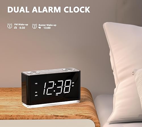 Miniatura 5 de iTOMA Radio reloj Bluetooth, reloj despertador con pantalla LED blanca de 1.4 pulgadas, radio FM, alarma doble, puerto de carga USB para teléfono
