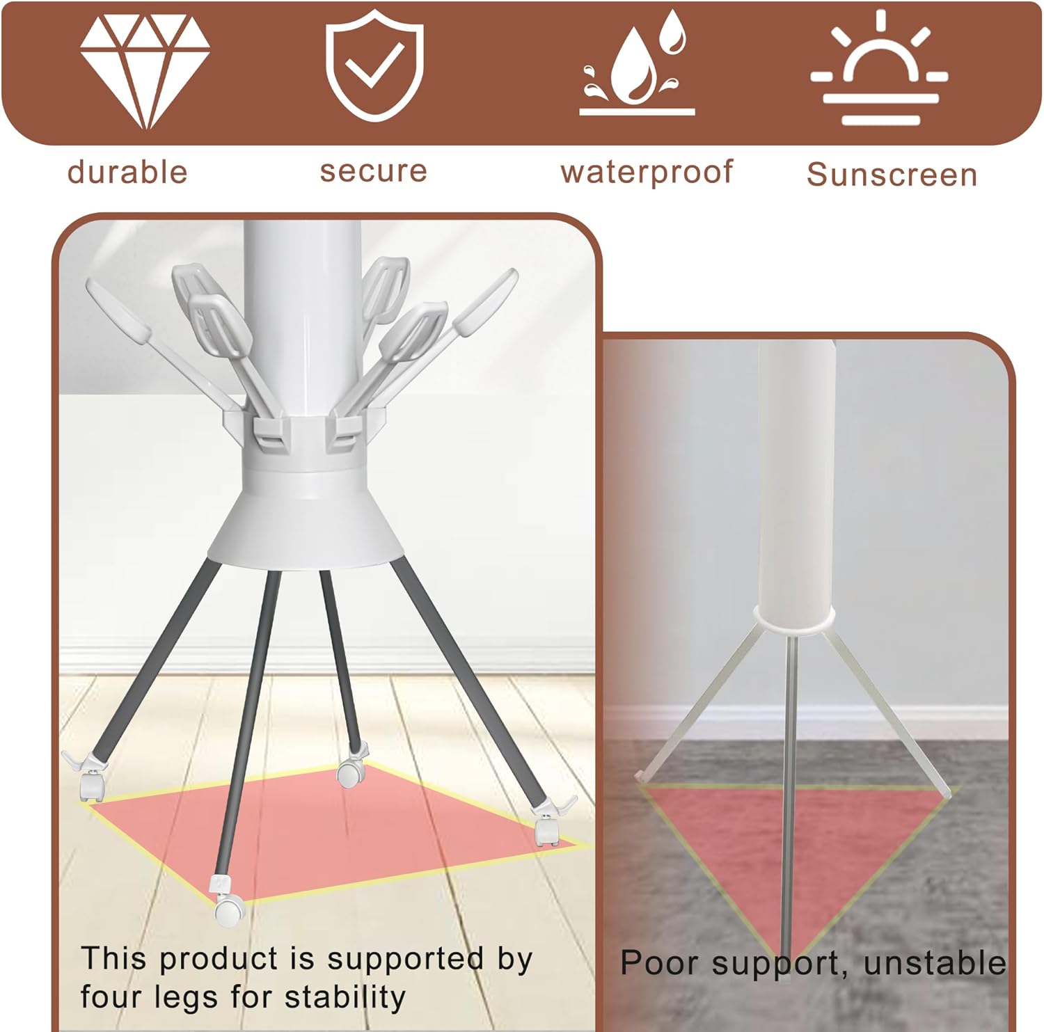 4-Legged Foldable Clothes Drying Rack with Wheels, Portable Large Capacity Space Saving Foldable Drying Rack for Indoor Outdoor Home Use, Ideal for Laundry Room Balcony Apartment