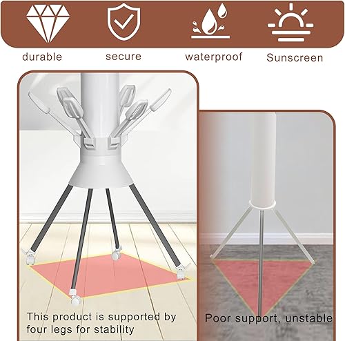 Miniatura 3 de Tendedero plegable de 4 patas con ruedas, portátil, de gran capacidad, ahorro de espacio, plegable, para uso doméstico en interiores y exteriores,