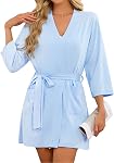 U2SKIIN Femmes Tencel Coton Kimono Robe, Peignoir court doux léger, V-col Spa Loungewear avec poches