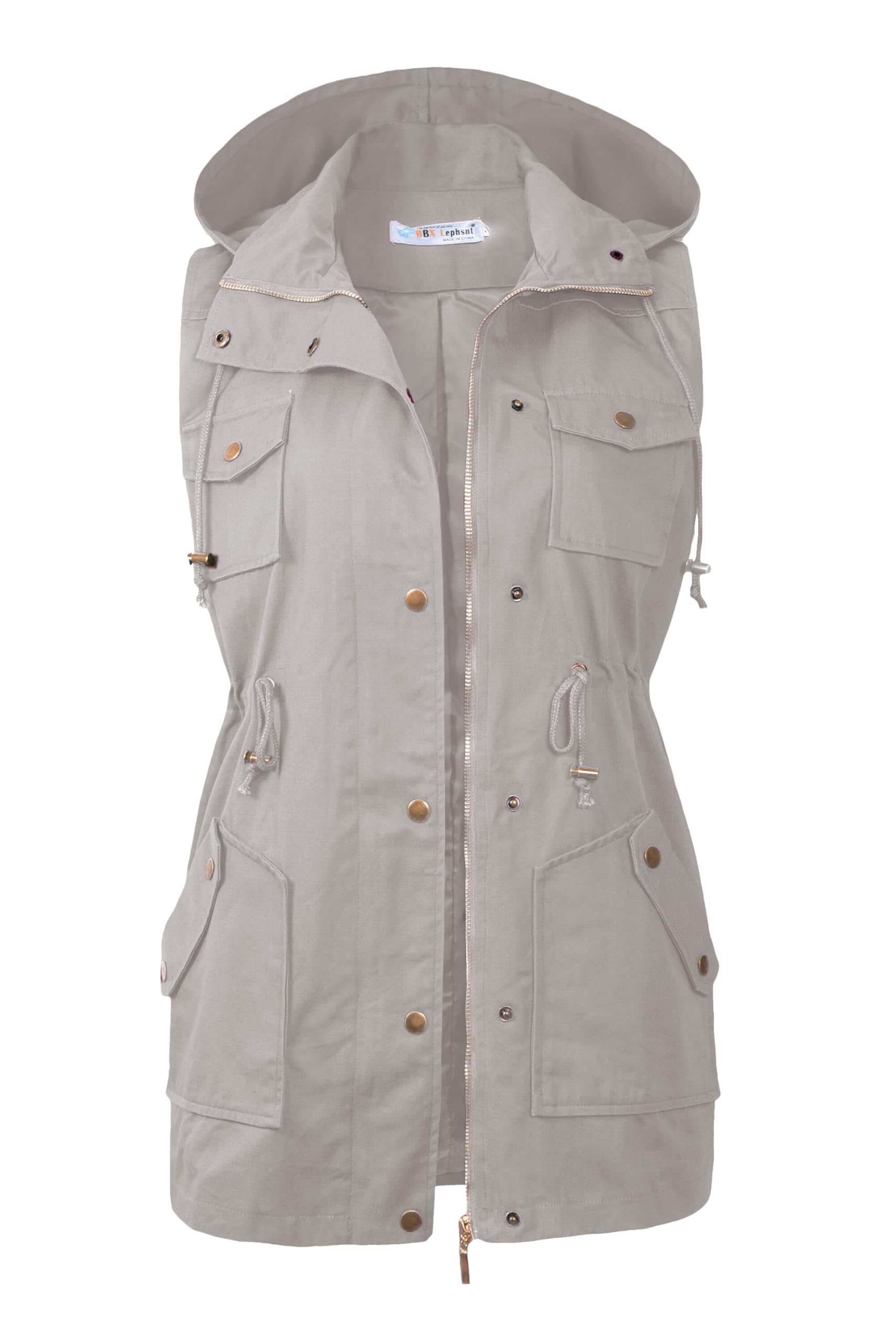 BBX Lephsnt Womens Utility Vest Drawstring Waist Military Sleeveless Jacket