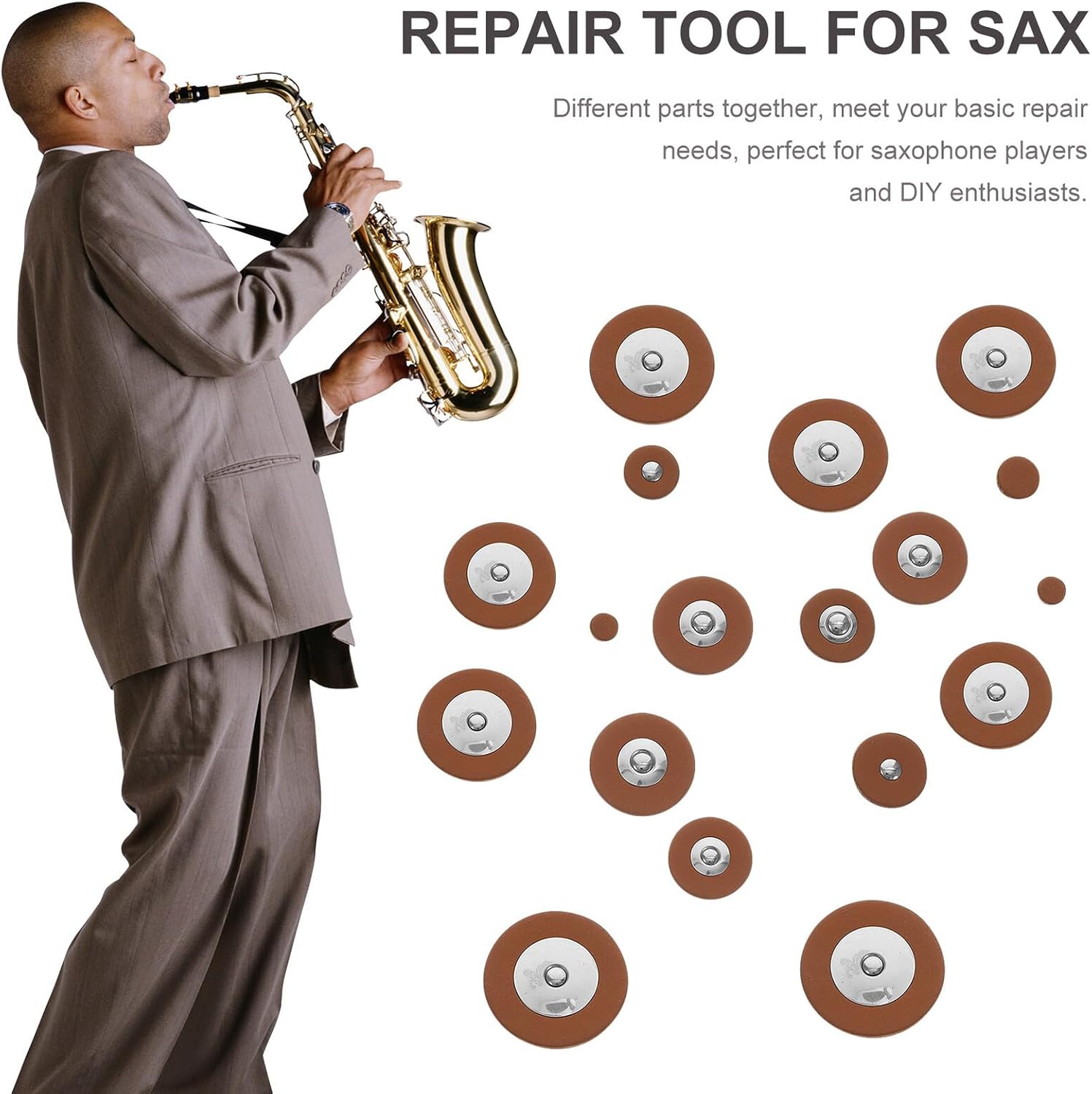 Saxophone Repair Tool Kit Alto Sax Sealing Pads Screws Maintenance for Woodwind Instrument Restoration and Replacement Parts for Enthusiasts