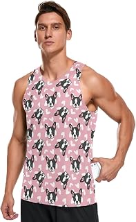 Men's French Bulldog Heart Tank Tops Quick Dry Gym Athletic Running Workout Beach Sleeveless Shirts with Pocket