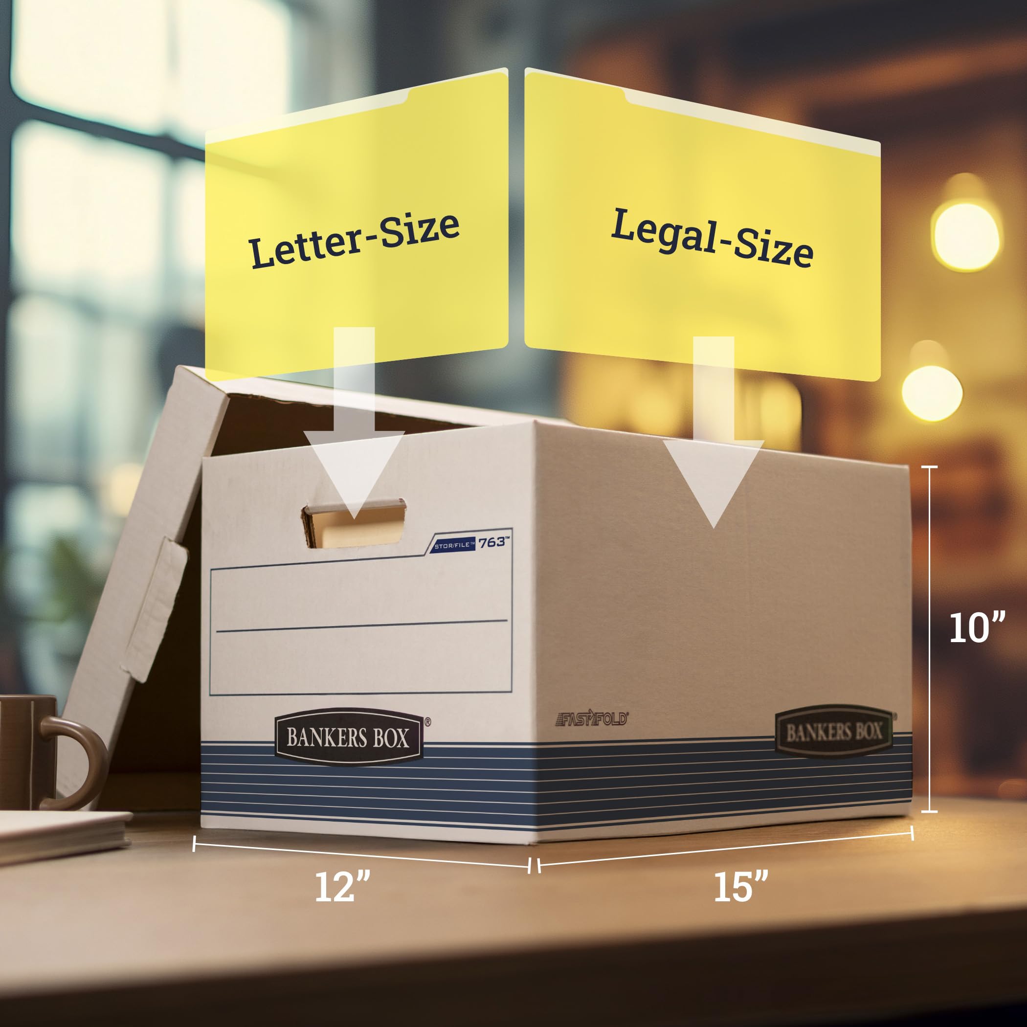 Bankers Box Stor/File Aufbewahrungsboxen, mittelgroß, FastFold, abziehbarer Deckel, Buchstaben/Legal, Weiß/Blau, 20 Stück