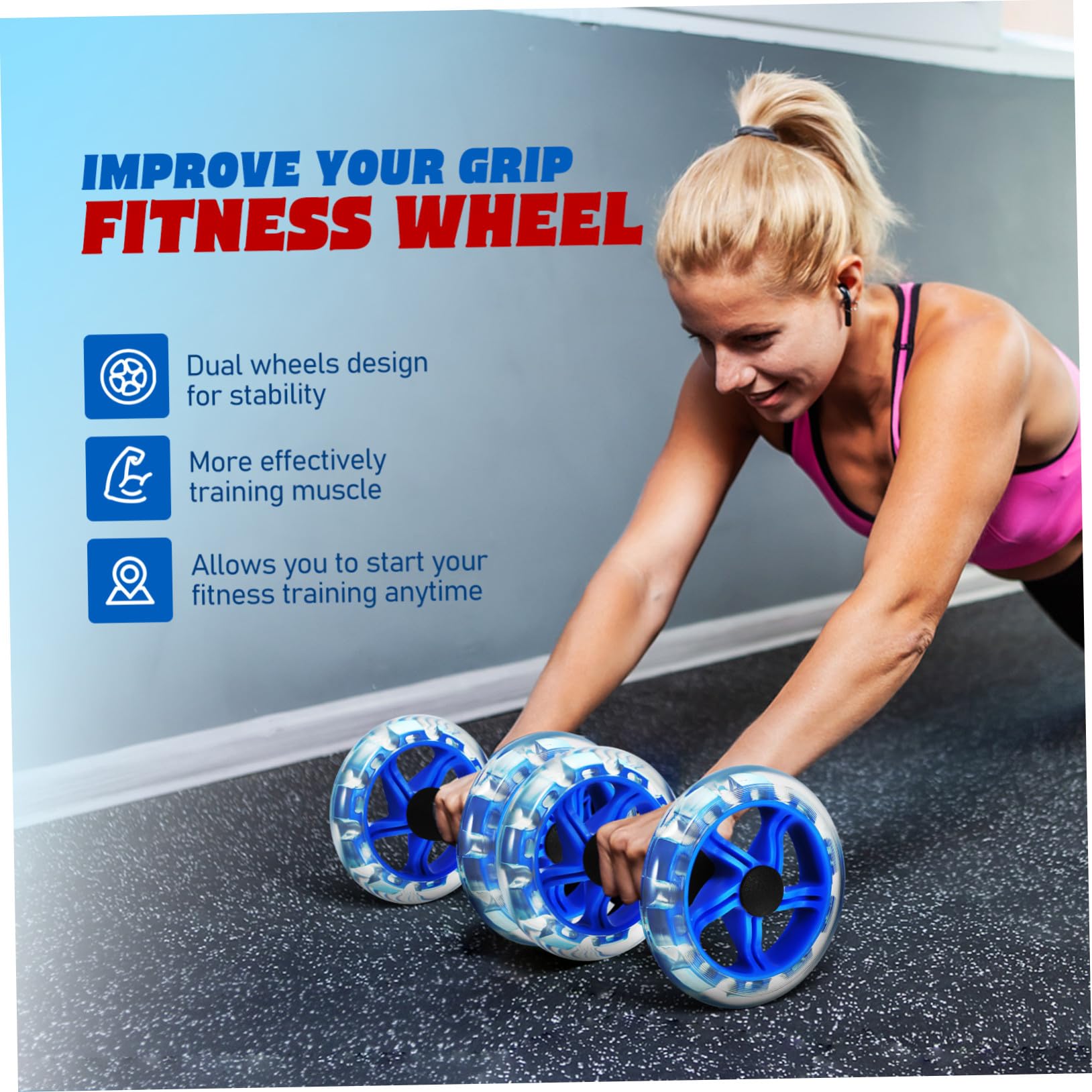 Abaodam Rodillo de Fitness Rueda de Fitness para Abdominales Ruedas Dobles, Agarre Antideslizante y Estabilidad Mejorada, Cómodo para Entrenamiento de Abdominales en Casa y Gimnasio