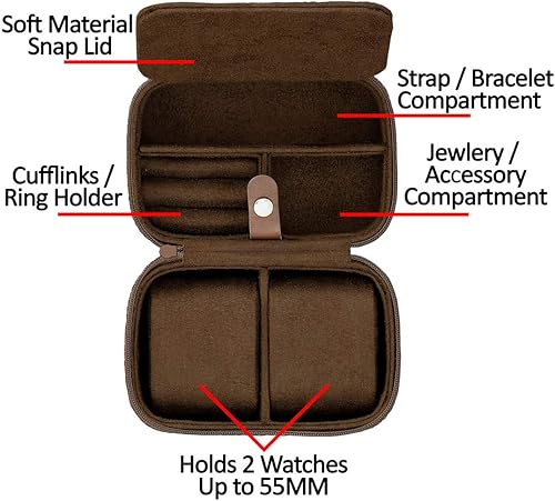 Miniatura 8 de Juego de regalo de 10 ranuras con cajón de valet y caja de viaje a juego de 2 relojes organizador de exhibición de lujo para relojes soporte de