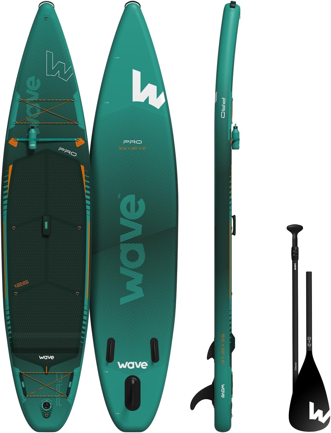 Wave Pro 3.0 Inflatable Stand Up Paddle Board | Anti Air Leaking & Nonslip Deck | Ultra Portable SUP with Leash, Paddle, Pump & Carry Bag | 12'6ft