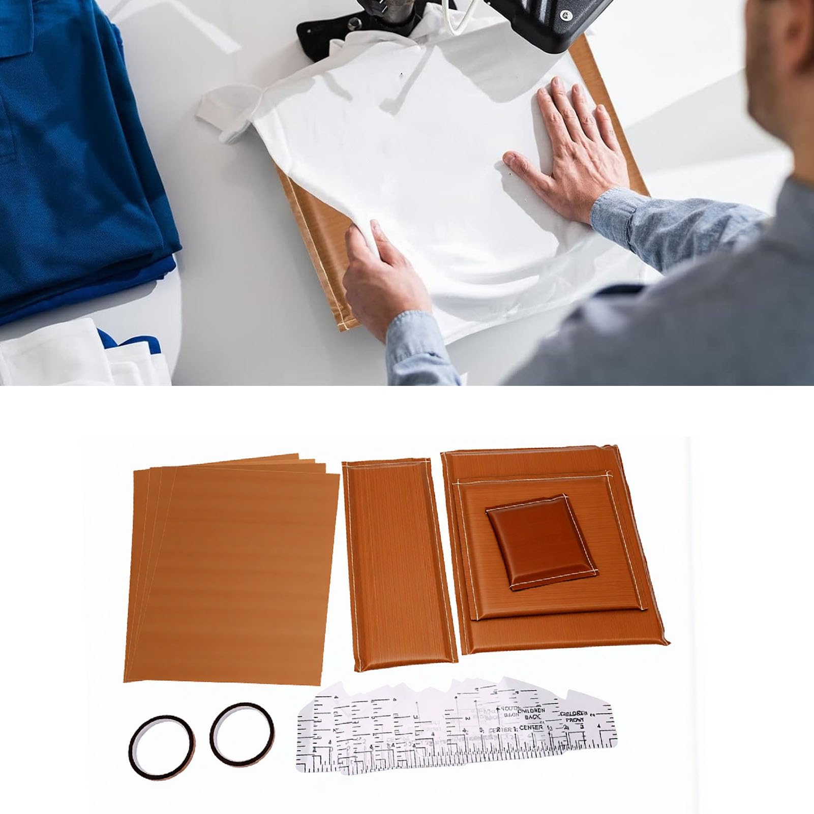 Zerodis Zestaw Mat do Prasowania na Gorąco, Materiały PTFE i łatwe Wyrównywanie, Akcesoria do Pras Termicznych T-shirtów Torby na Ubrania Projekty DIY