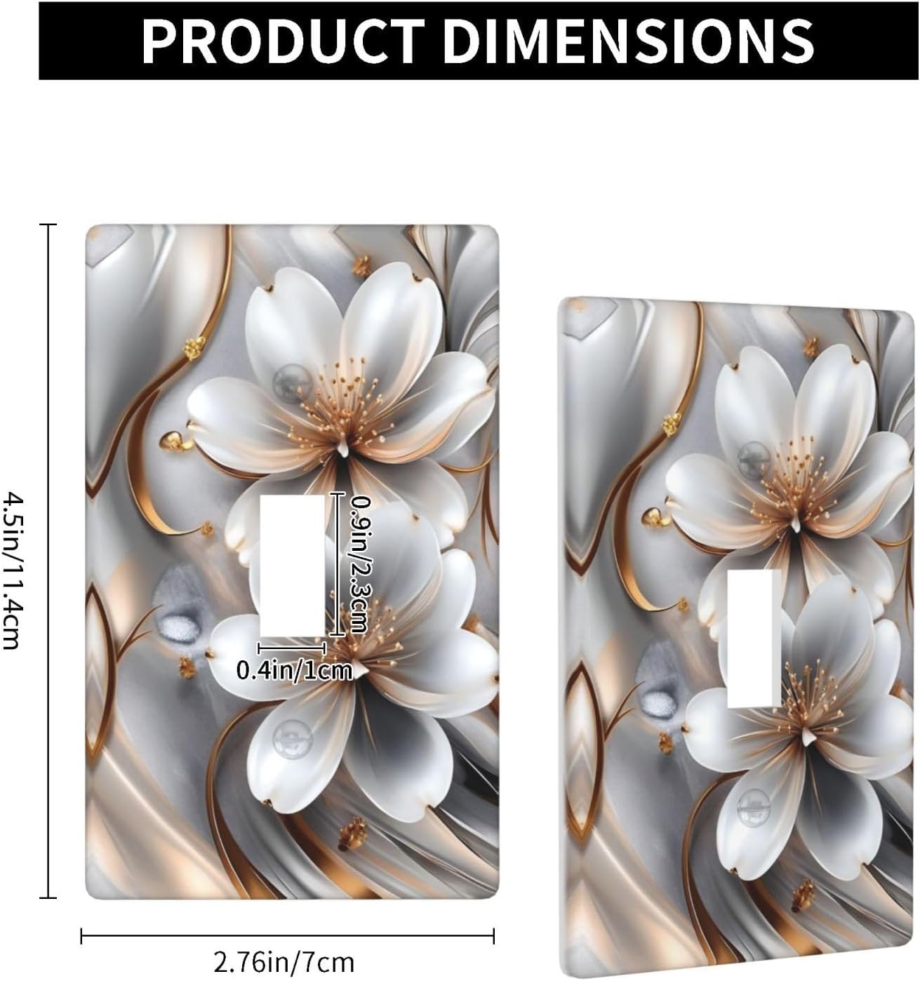 Decorative Art Light Switch Covers Modern Silver Marble Floral Single Toggle Wall Plate Decorative Switchcover Electrical Switchplate for Home Decor