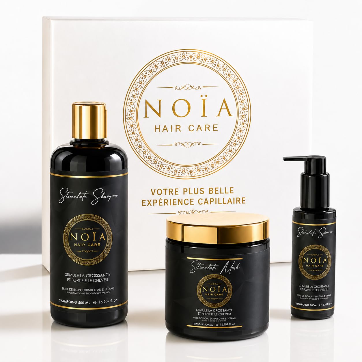 Prestige Zestaw do włosów STIMULATE - Szampon Trio + Maska + Serum + Brushing Brushing Pędzel do włosów - OLEJEK RYCYnowy - NOJA HAIR