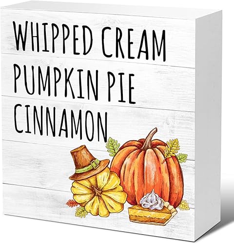 Decoración de escritorio de otoño, letrero de madera de canela, pastel de calabaza batida, crema batida, letreros de madera de calabaza de otoño,