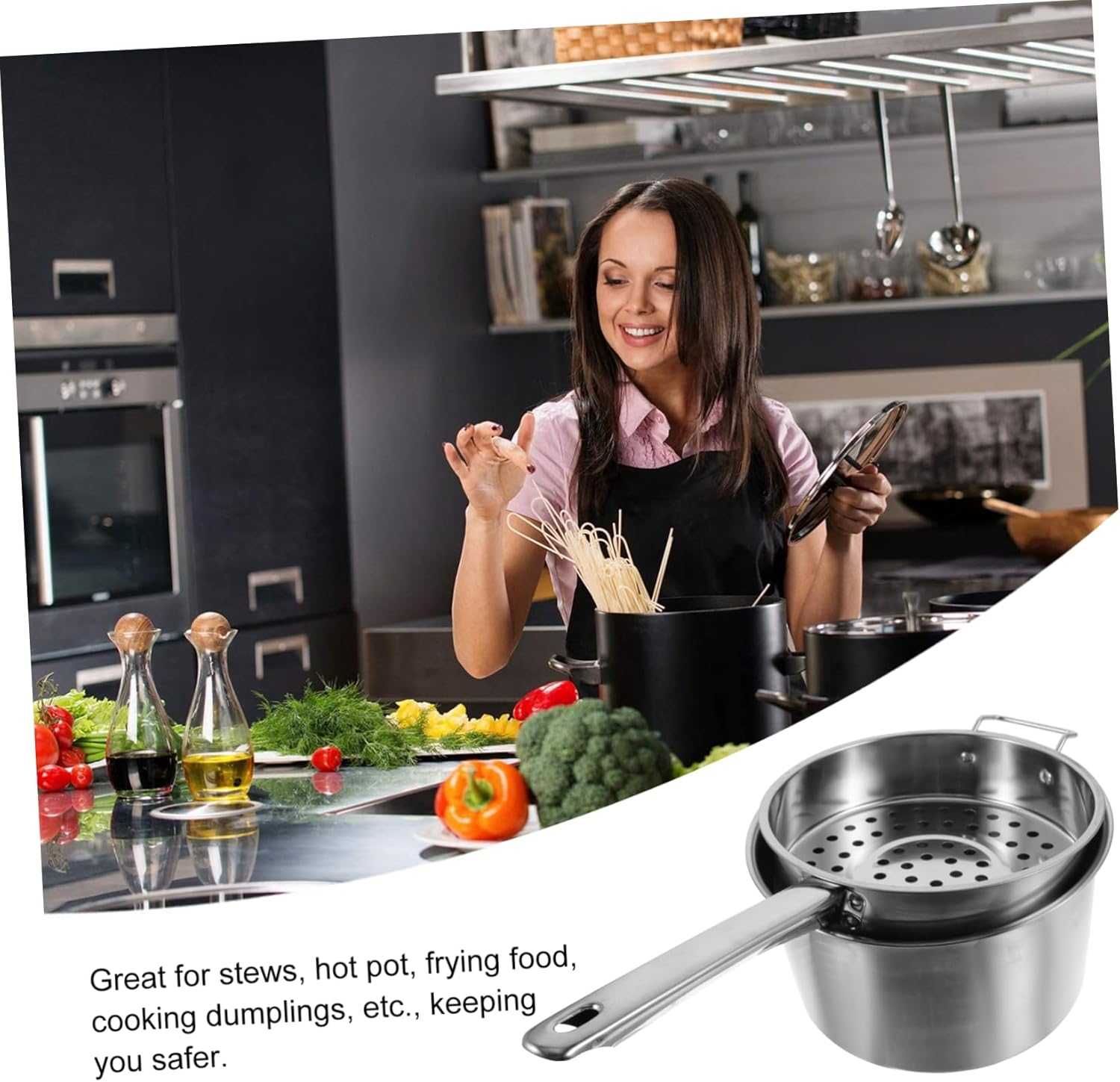 Professional Stainless Steel Strainer Ladle Multi-function Kitchen Accessory for Noodles Hot Pot Shrimp More Easy to Clean with Comfortable Handle for Home Restaurants