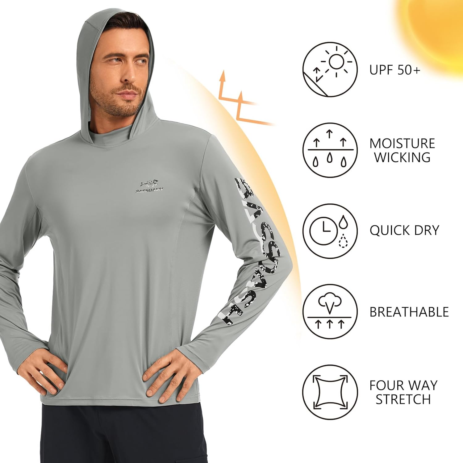 BASSDASH Men’s UPF 50+ Graphic Fishing Hoodie Shirts UV Sun Protection Long Sleeve Moisture Wicking Performance FS48M - Image 2