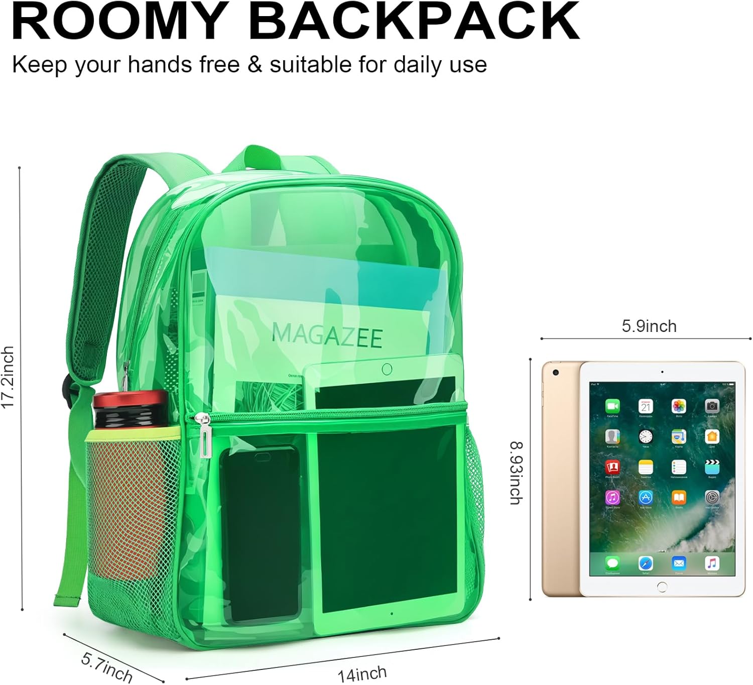 Clear Backpack Heavy Duty TPU Transparent Backpack for Sports,Work,Security Travel.(Green) - Image 3