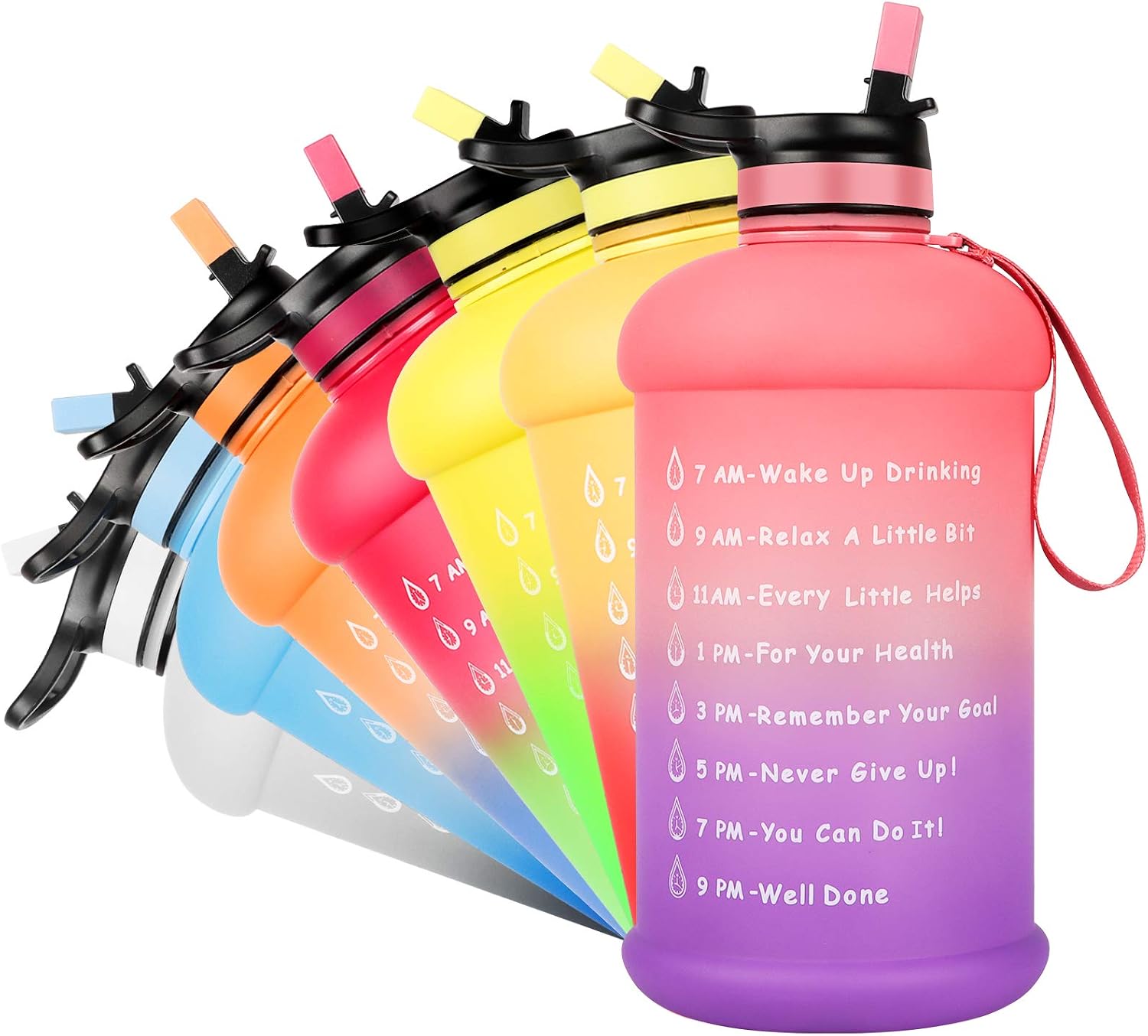 NEEKFOX Water Bottle, 73OZ/0.6 Gallon Motivational Large Water Bottle with Straw & Time Marker, Leakproof BPA Free Big Water Jug, Wide Mouth Portable Water Bottle for Fitness Outdoor Sports